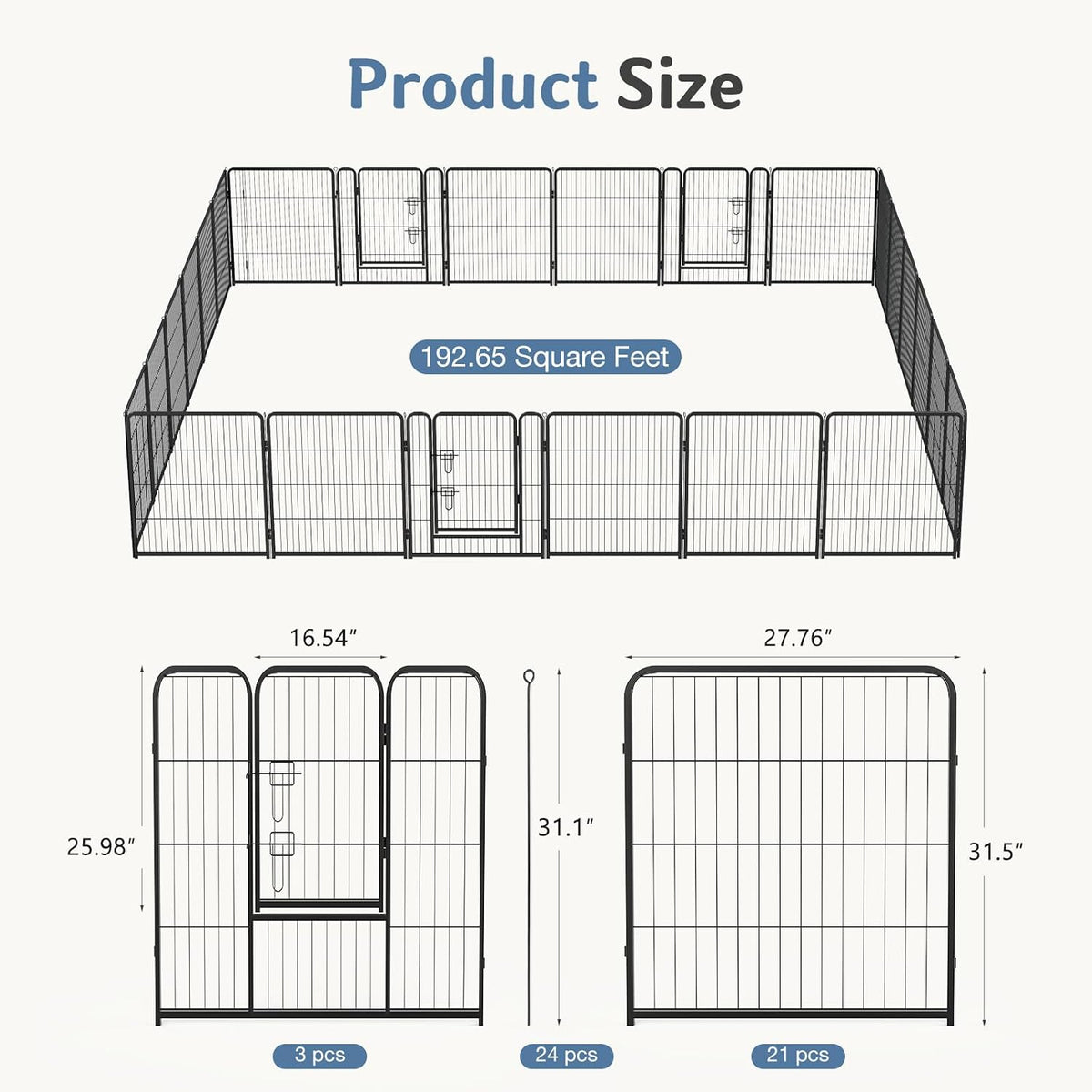dumos dog playpen 32 inch 24 panels indoor showing dimensions