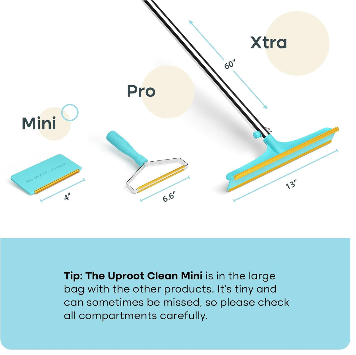 uproot clean set: pro & mini pet hair showing dimensions
