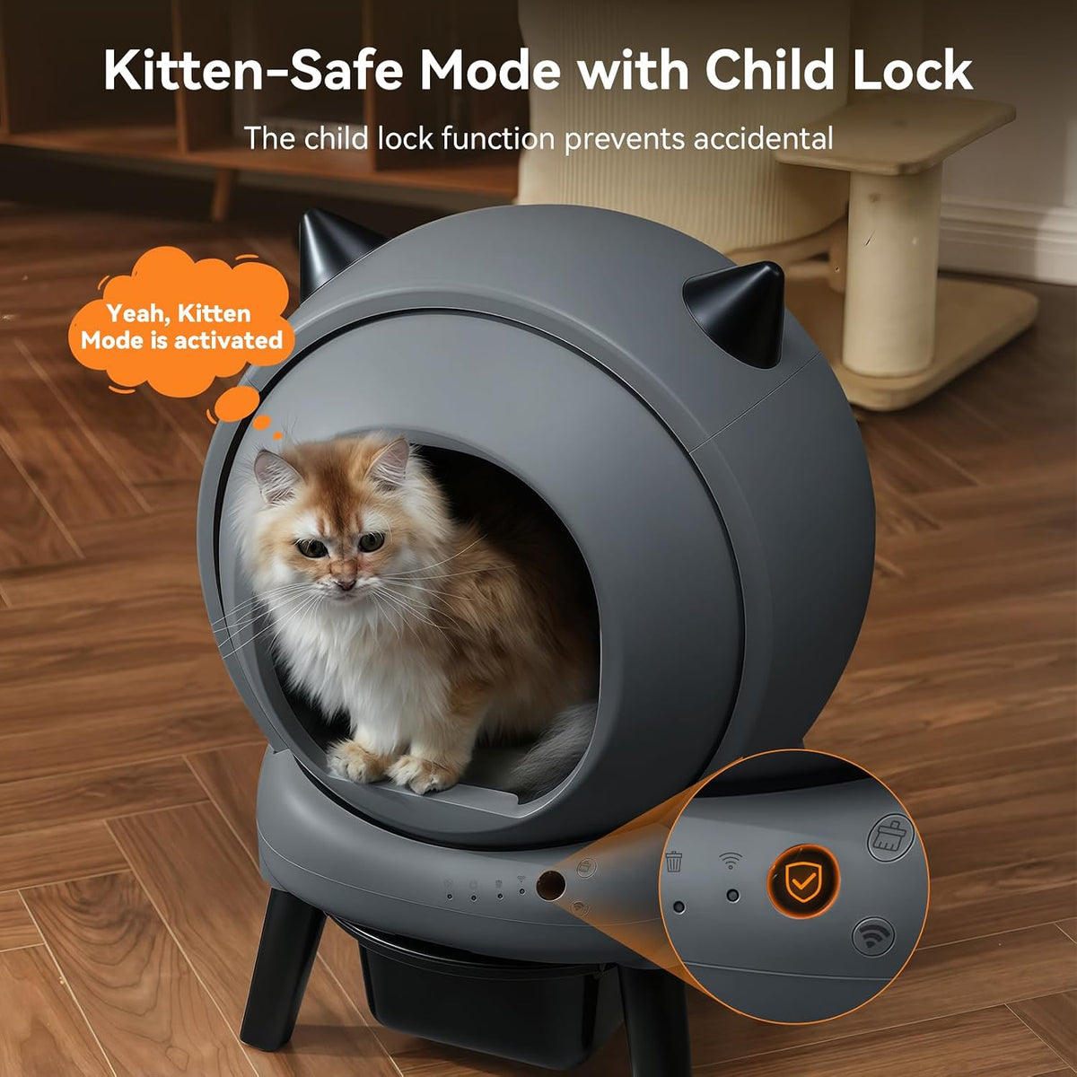 smart e2 automatic self cleaning cat litter box showing dimensions