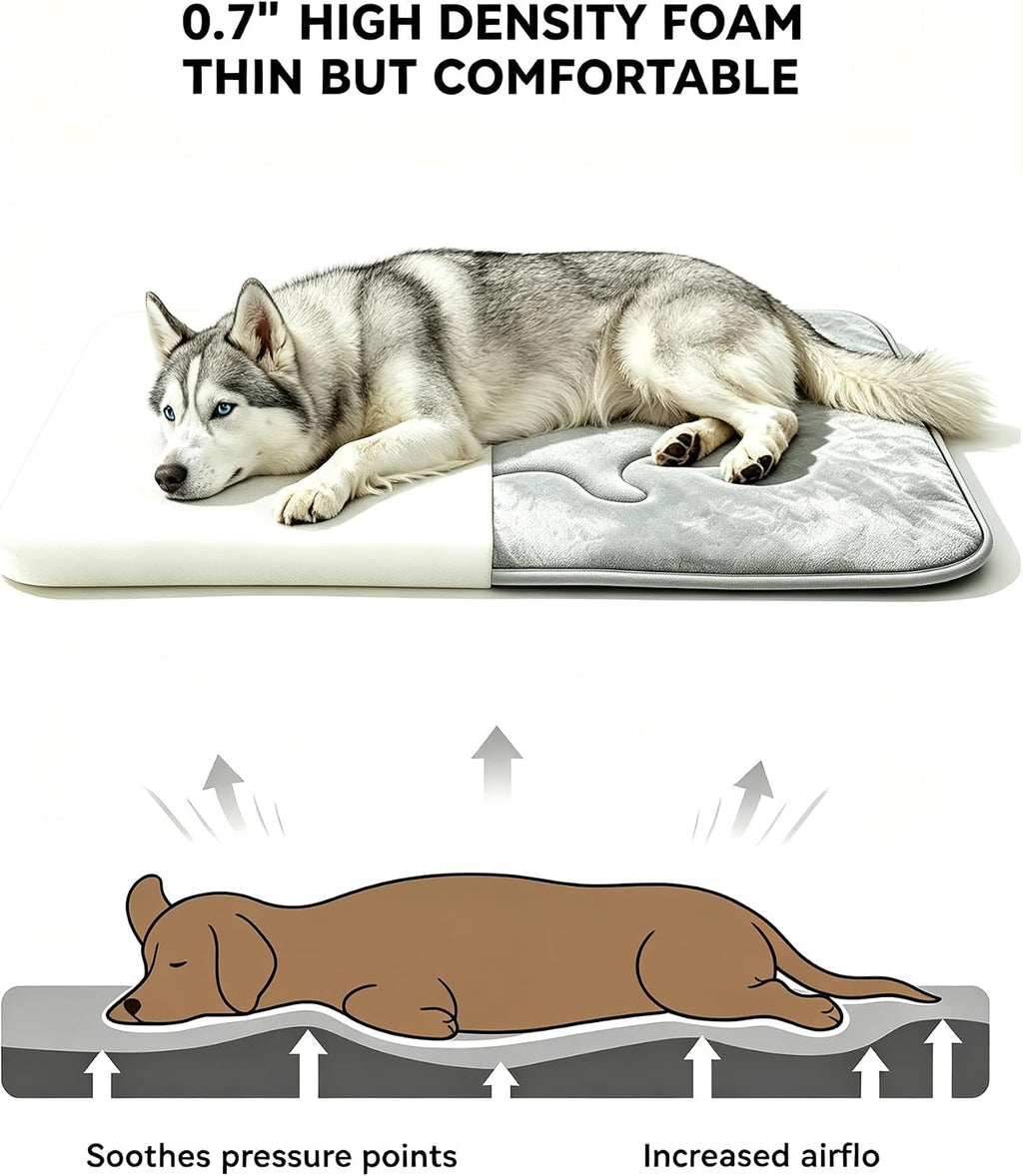 washable dog crate pad, plush back & cooling, side view