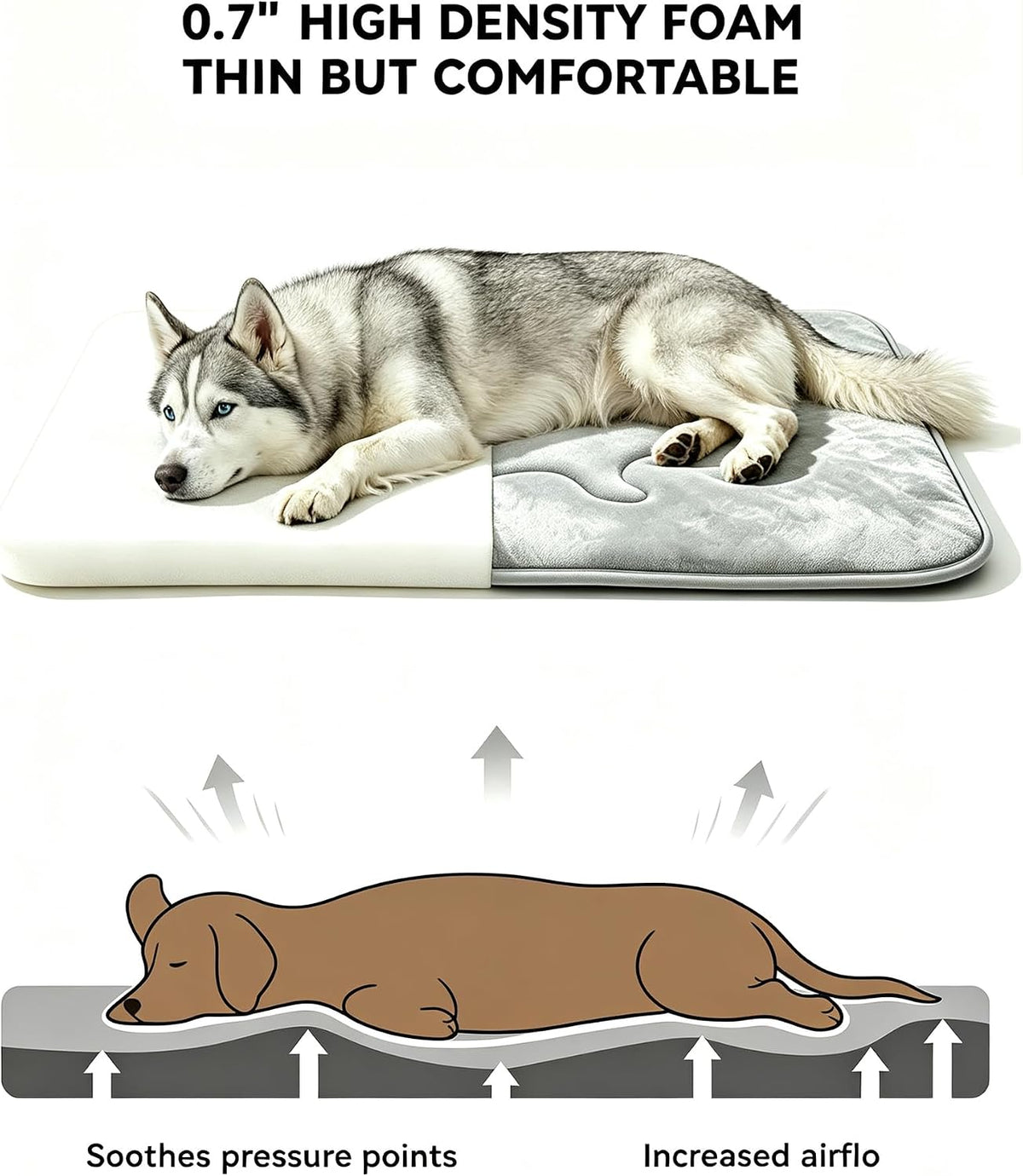 washable dog crate pad, plush back & cooling, side view