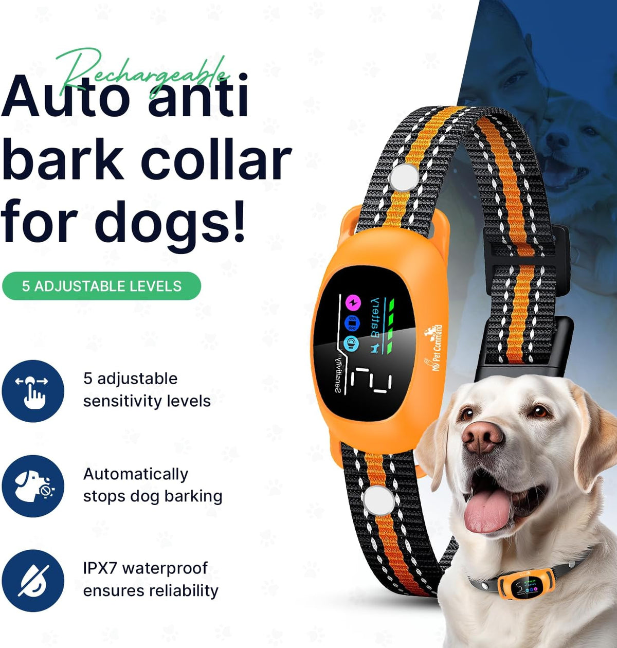 my pet command 2-1 auto dog bark collar shown in use