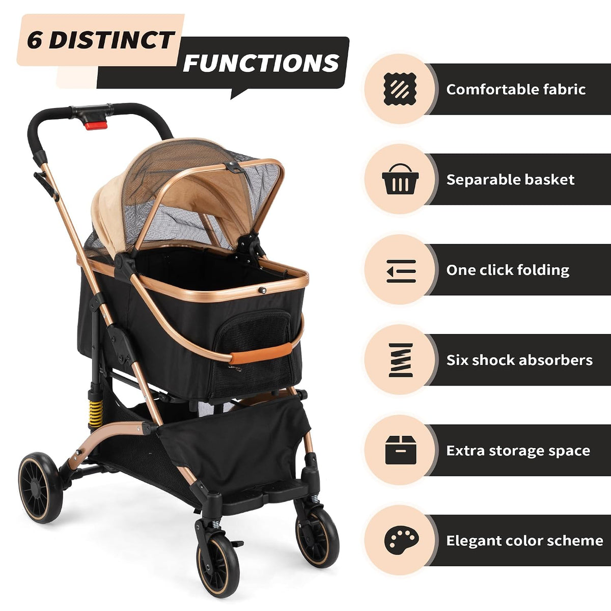coziwow cat dog stroller, one hand fold puppy showing dimensions