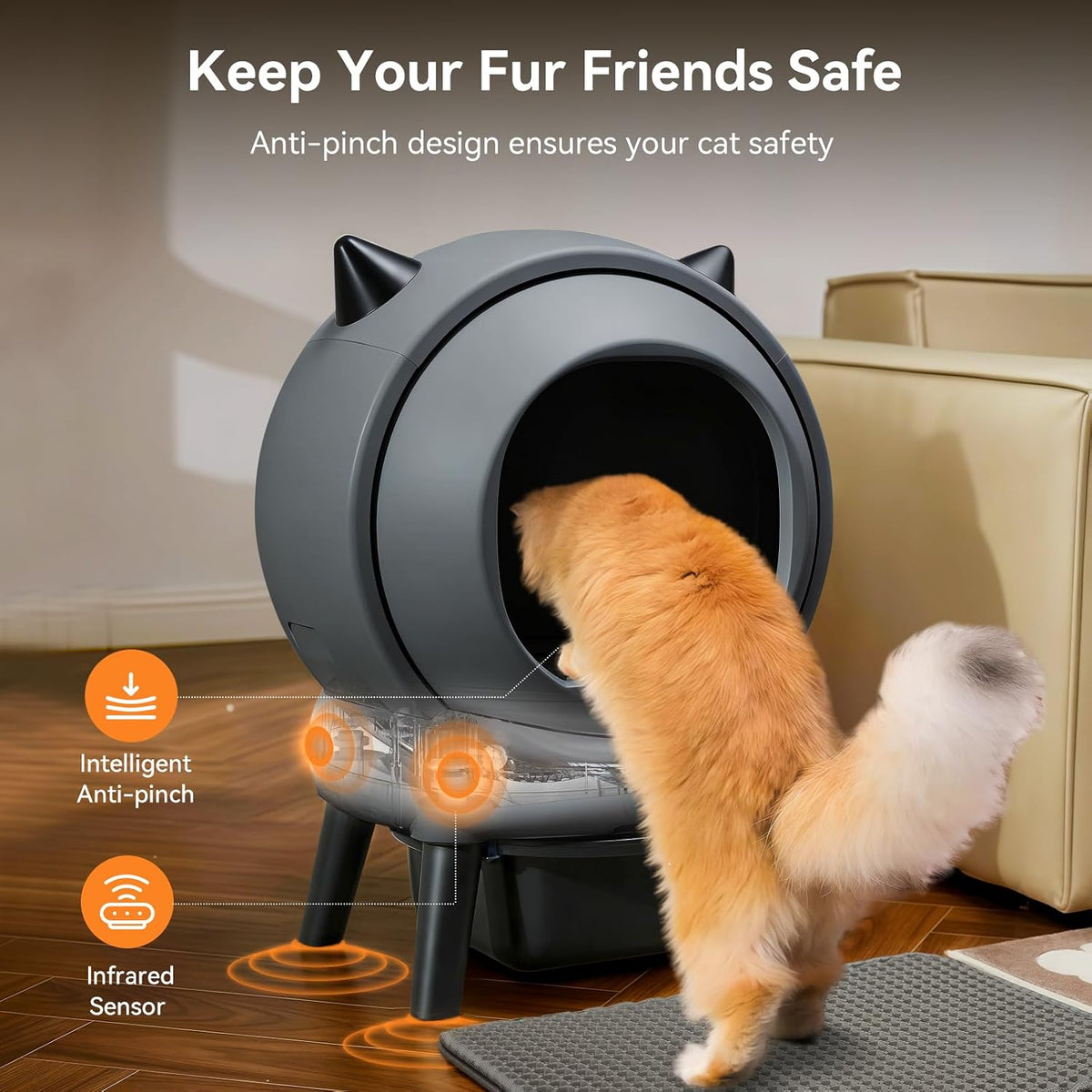 smart e2 automatic self cleaning cat litter box shown in use