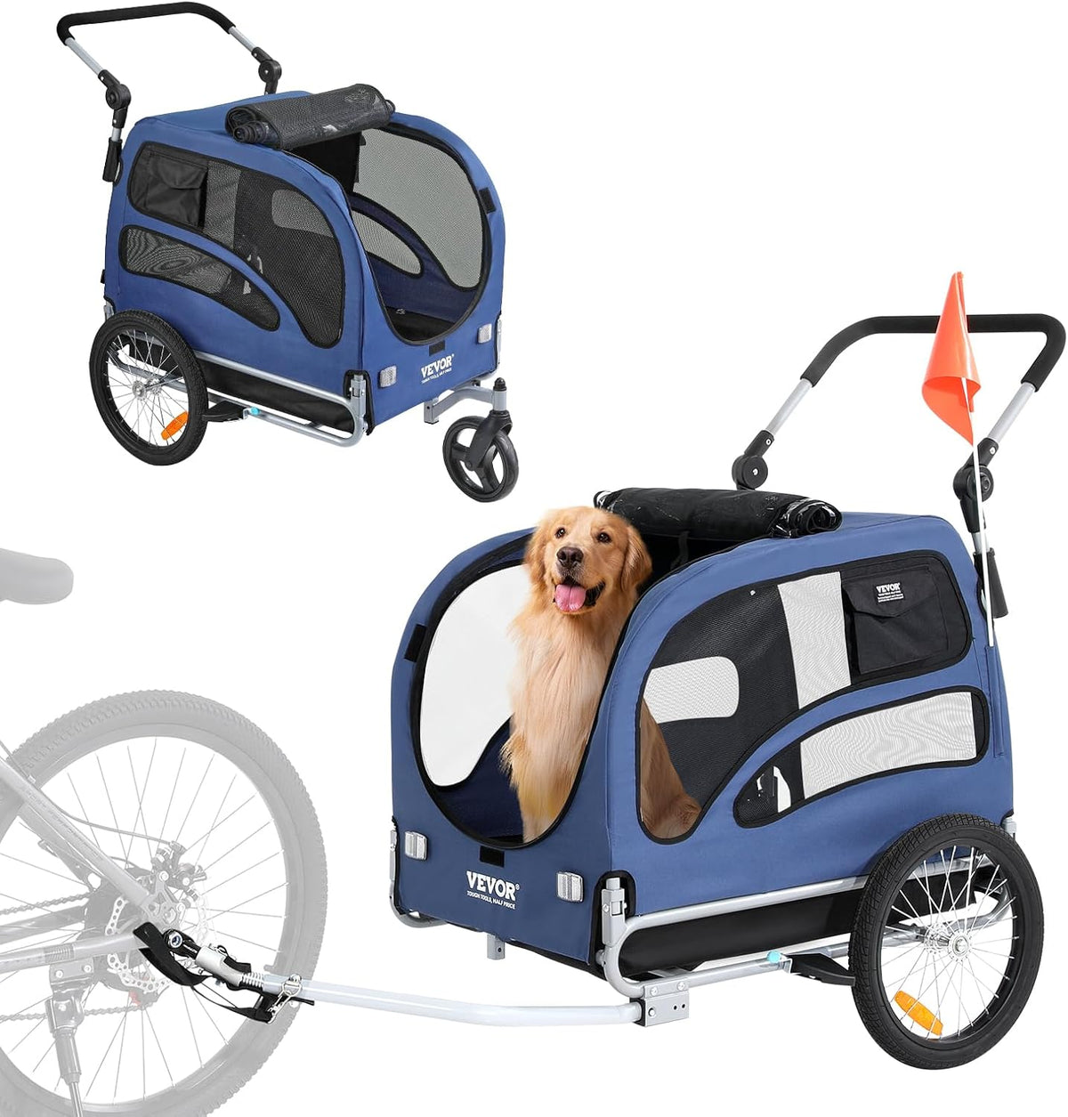 vevor dog bike trailer, supports up to 66/88/100, main product view