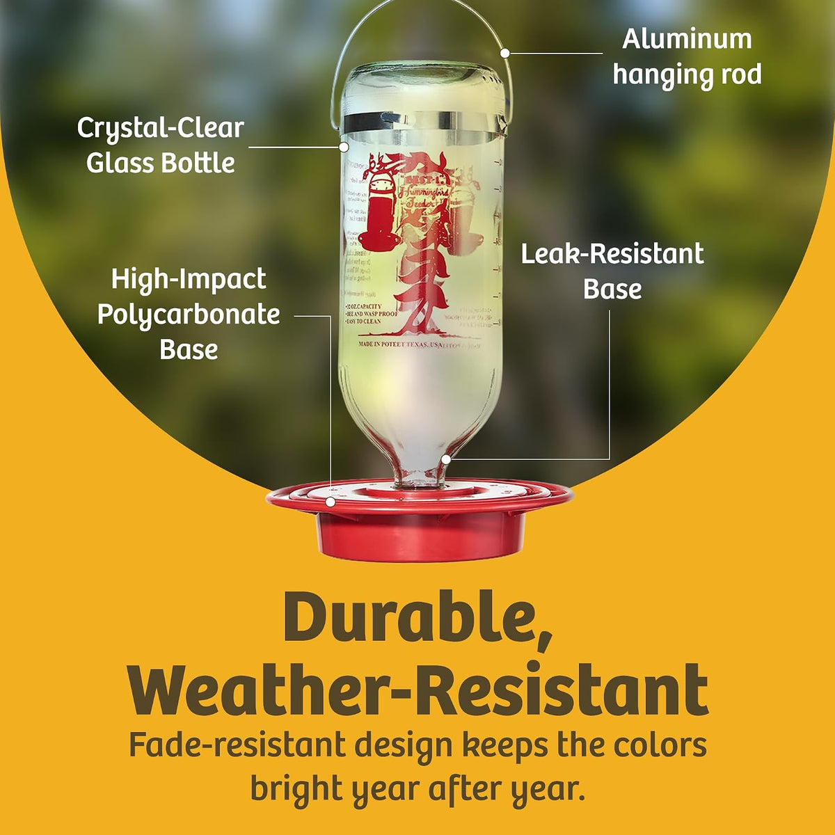 birds choice best-1 hummingbird feeder | 32oz nectar, side view