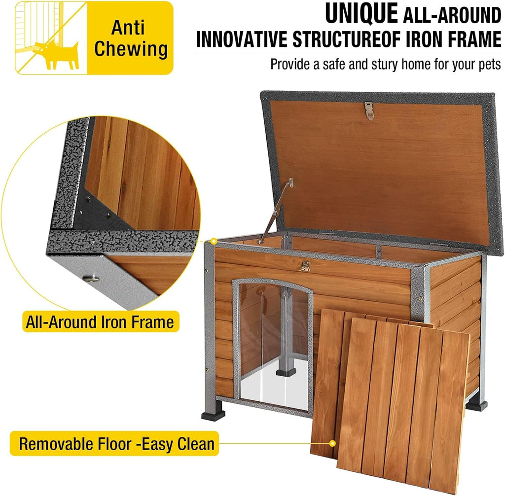 aivituvin dog house outdoor & indoor wooden dog, side view