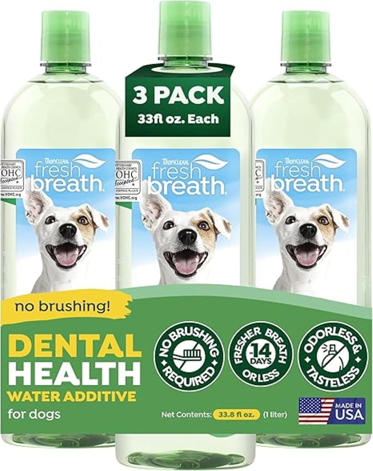 tropiclean fresh breath water additive, dog breath freshener, main product view