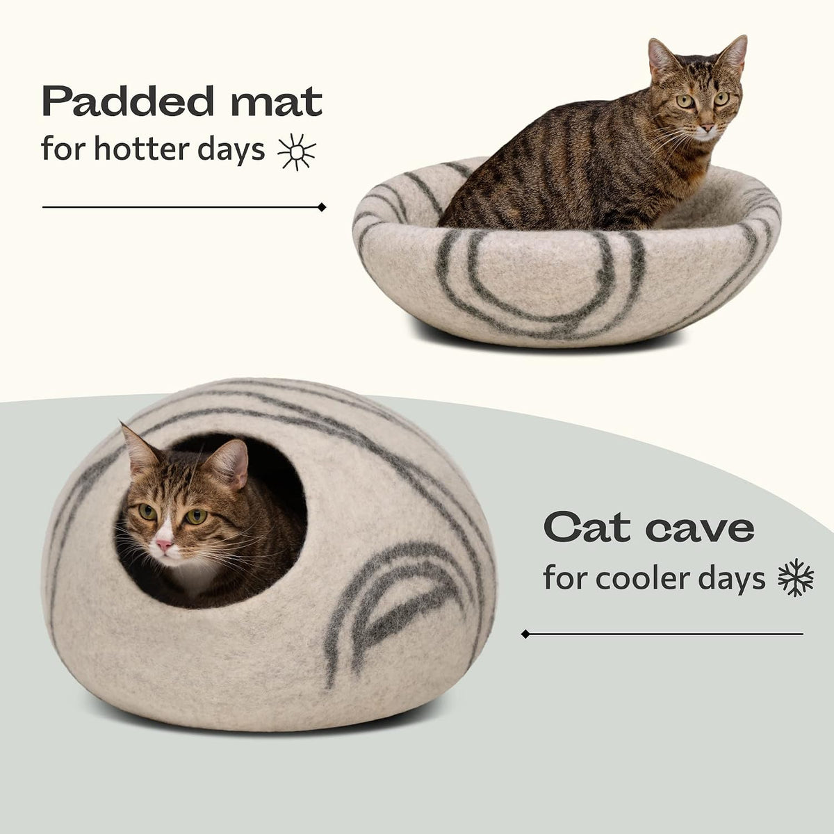 meowfia cat cave - merino wool bed for, side view