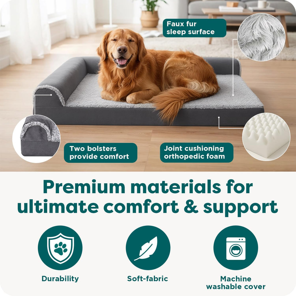 furhaven orthopedic dog bed for large dogs w/ showing dimensions