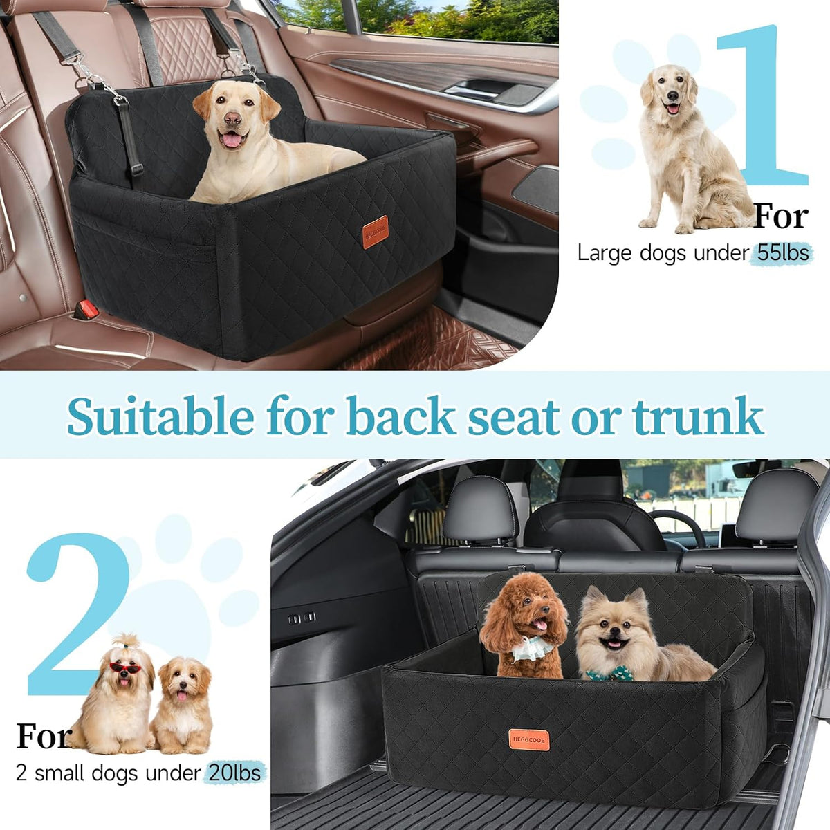 dog car seat for medium large dogs under showing dimensions