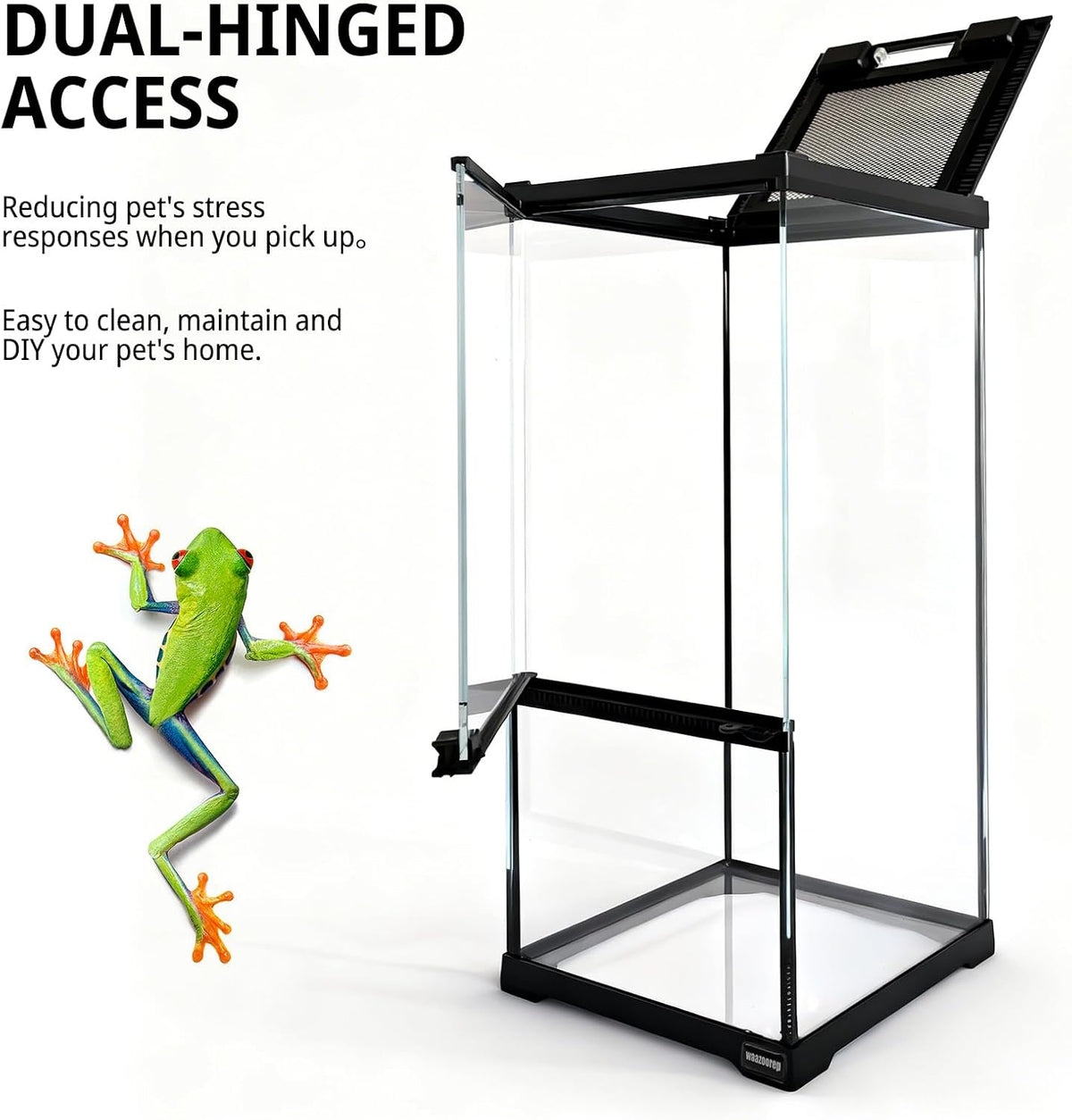 tall reptile glass tank 8"x8"x18" pre-assembled vertical small, close-up detail