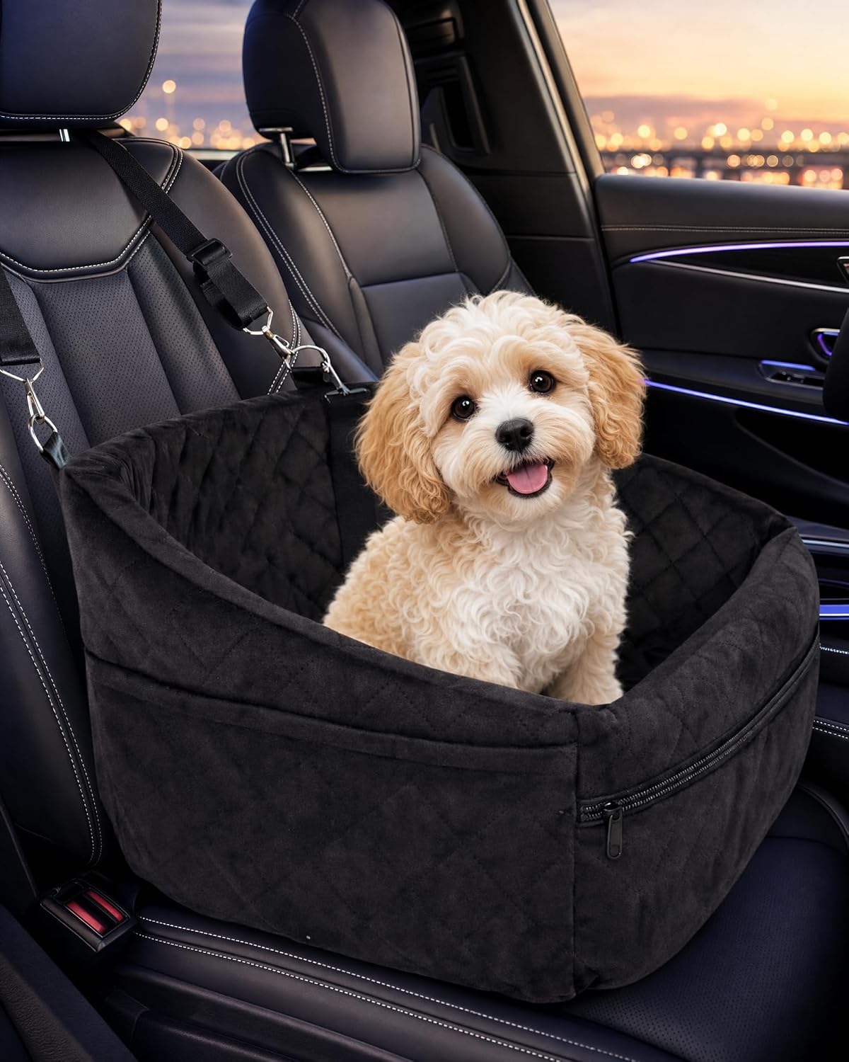luxury plush dog car seat bed, ultra soft, main product view