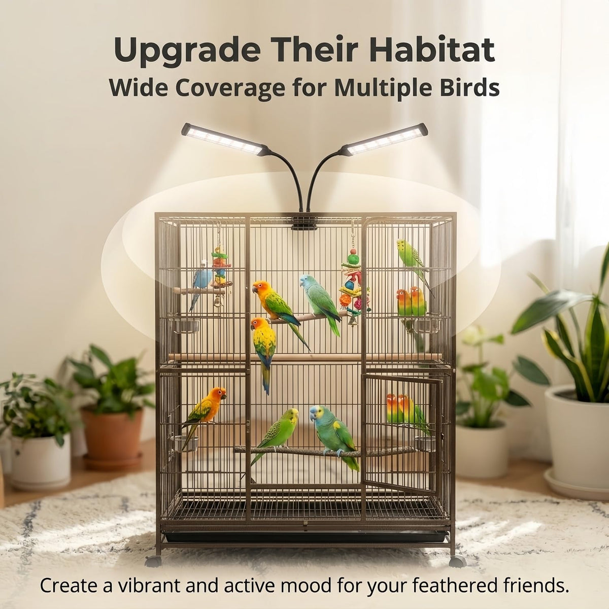 bird health cage supplementary light with full-spectrum led showing dimensions