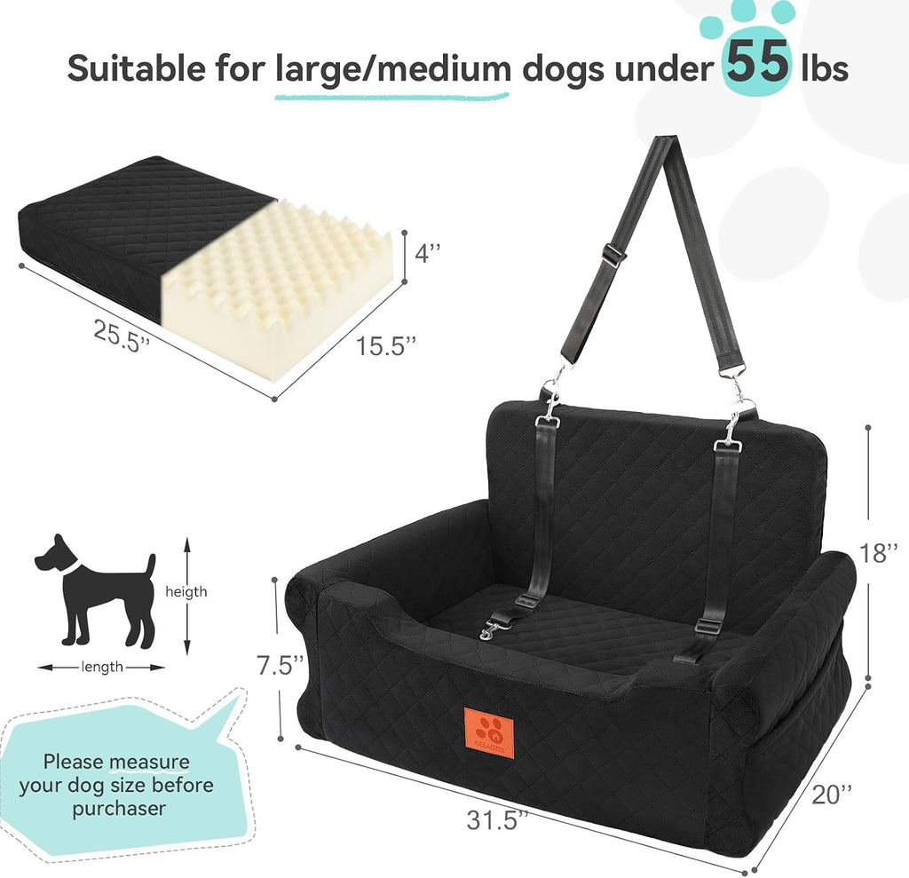 dog car seat for large/medium dogs uuder 55 shown in use