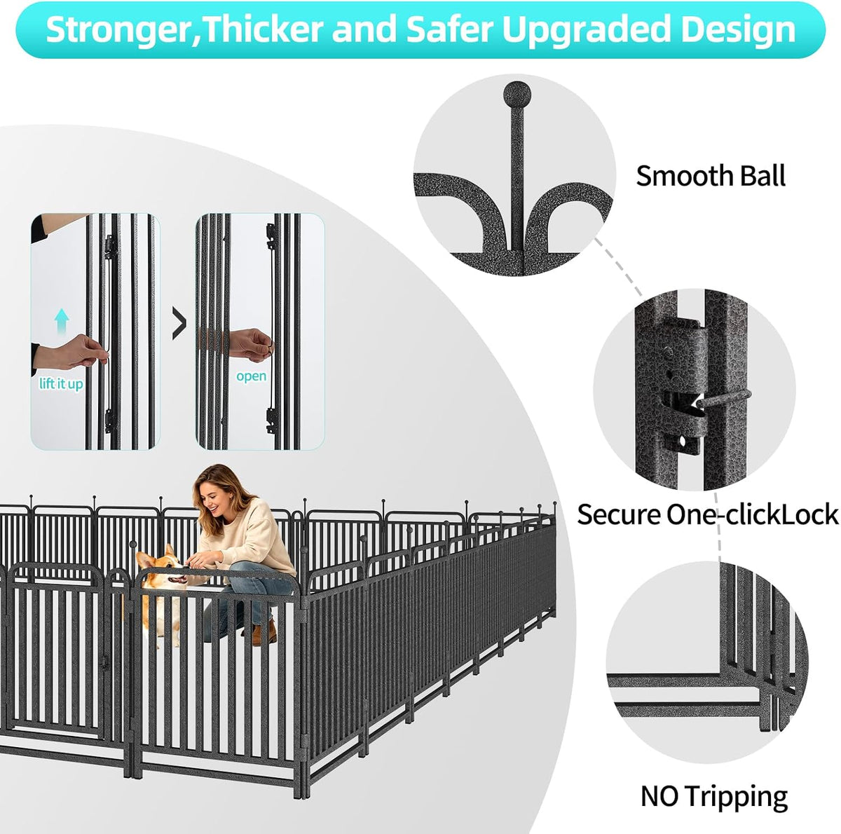 dog playpen outdoor (silver, 40'', 16 panels-36.8ft(l)-includes 2, close-up detail