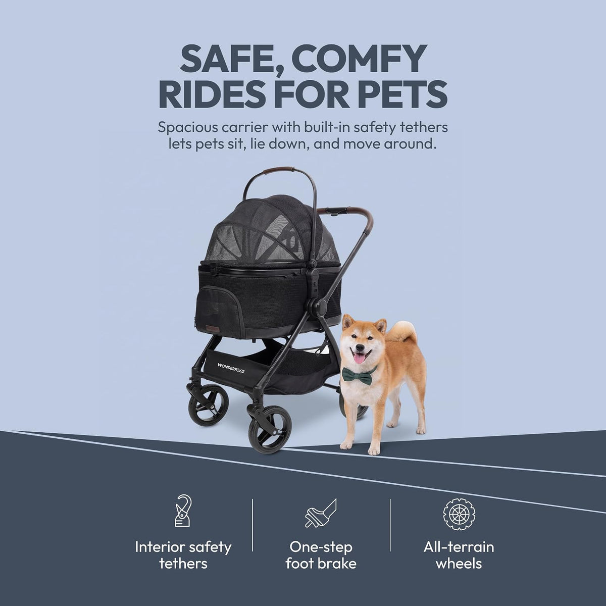 wonderfold buddy pet stroller for small and medium, close-up detail