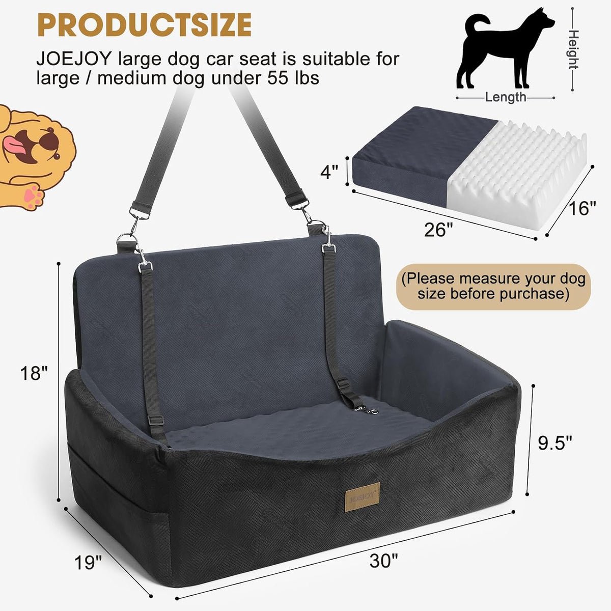 dog car seat for large medium sized dogs, package contents