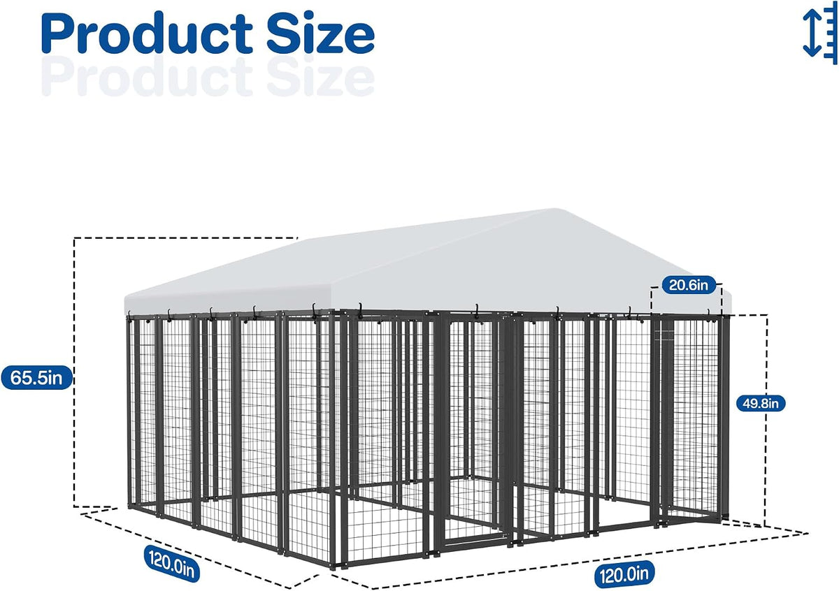 10'x10' outdoor dog kennel for 2 areas, heavy shown in use
