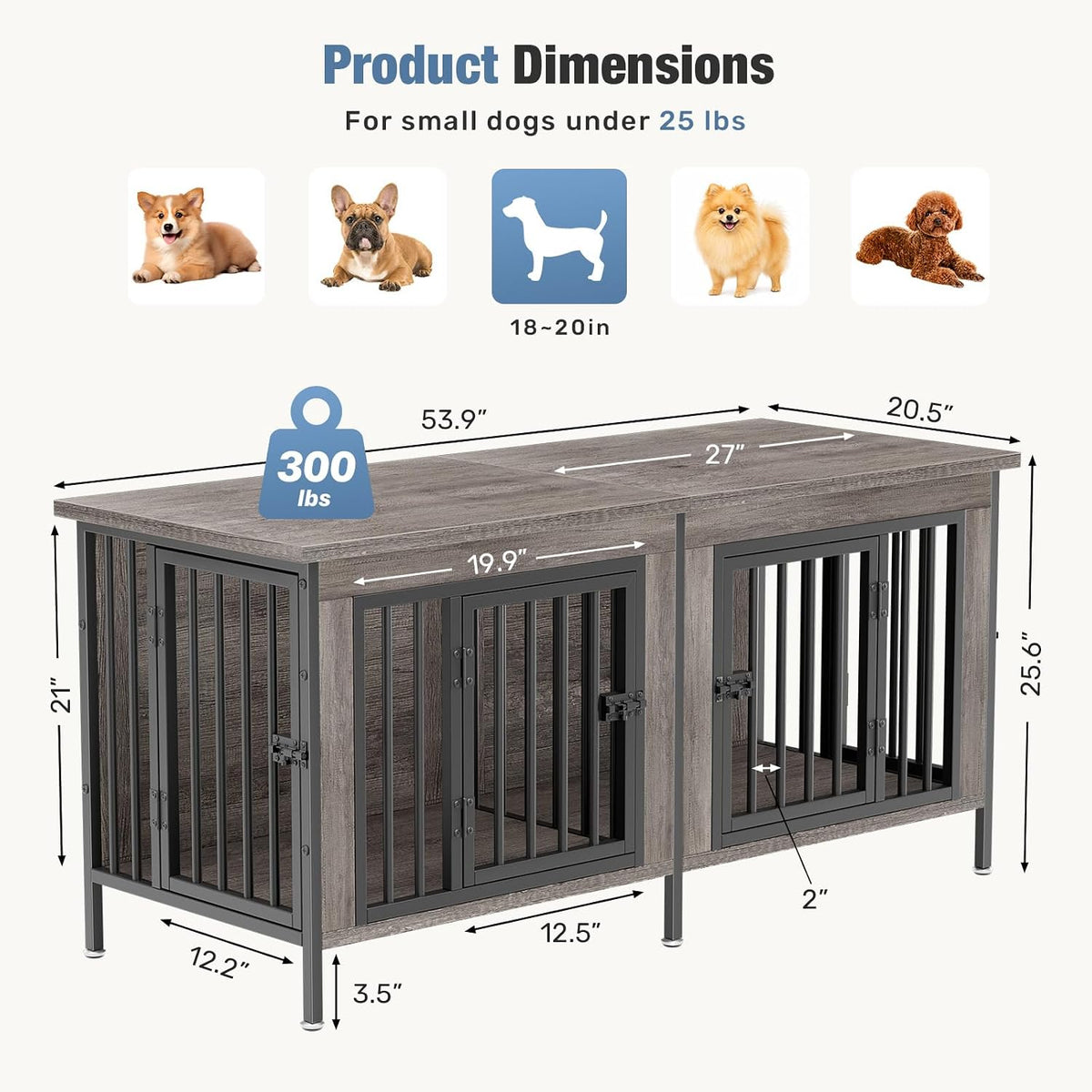 dumos 54" dog crate furniture for 2 dogs, package contents