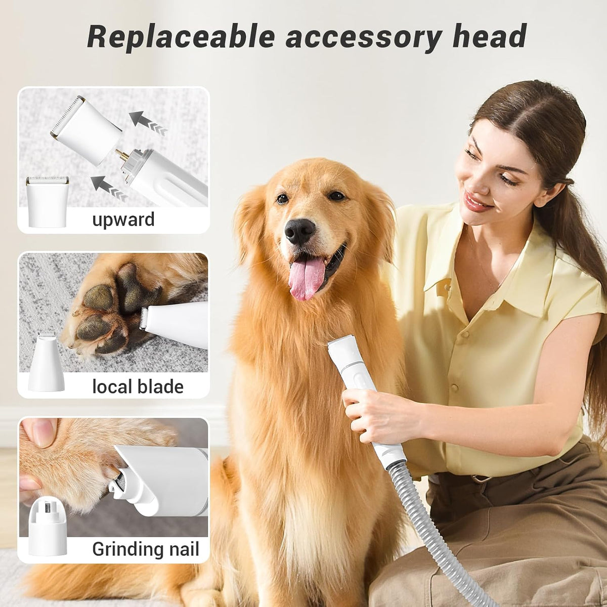 bunfly dog grooming kit & dog hair vacuum showing dimensions