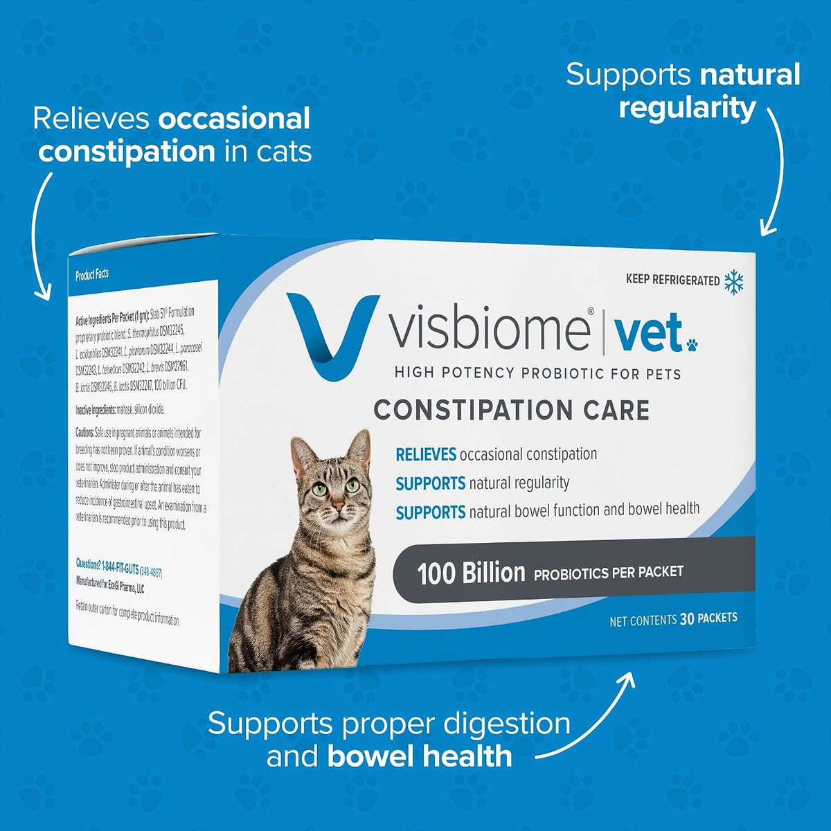 visbiome® vet constipation care probiotic for cats, 100b showing dimensions