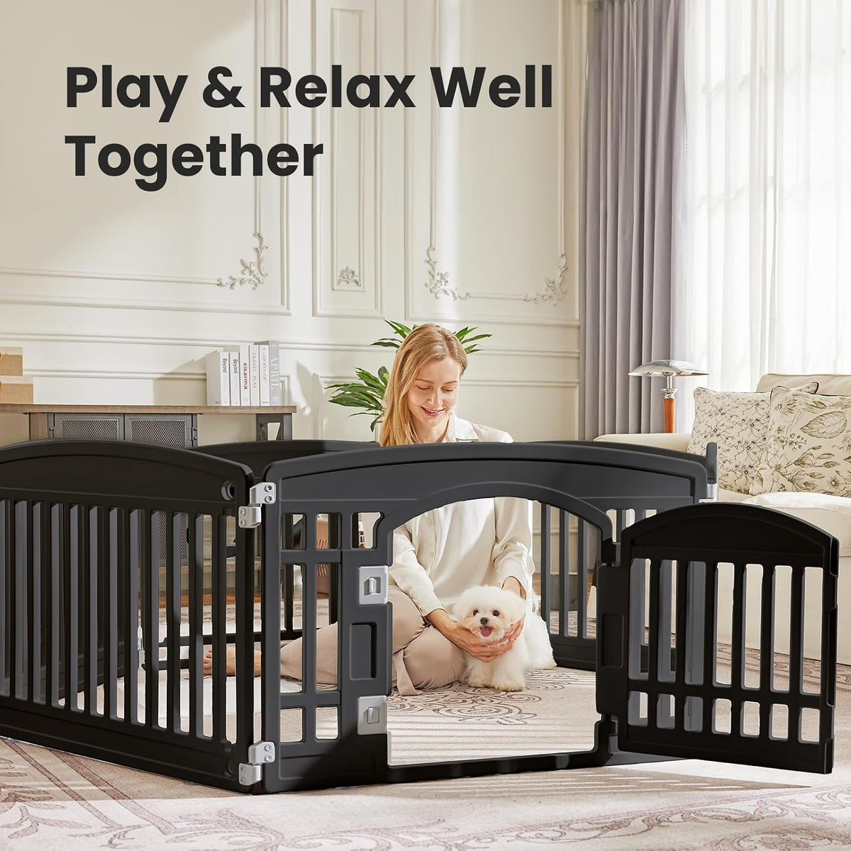 sweetcrispy dog playpen, 6 panels indoor plastic puppy shown in use