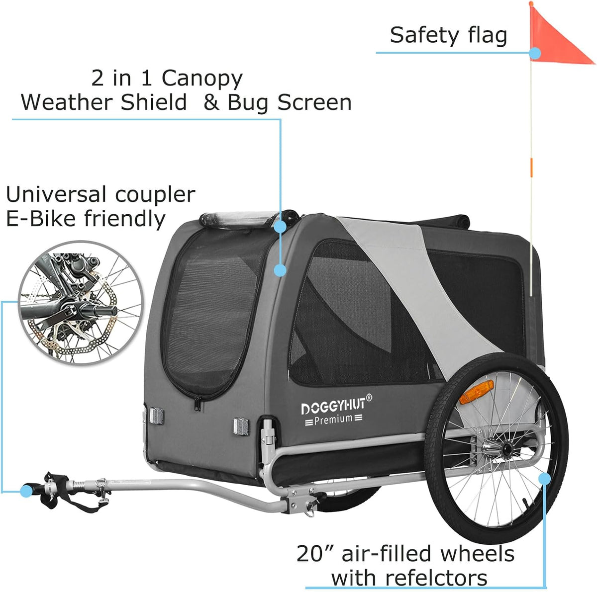 doggyhut® premium x large pet bike trailer up shown in use