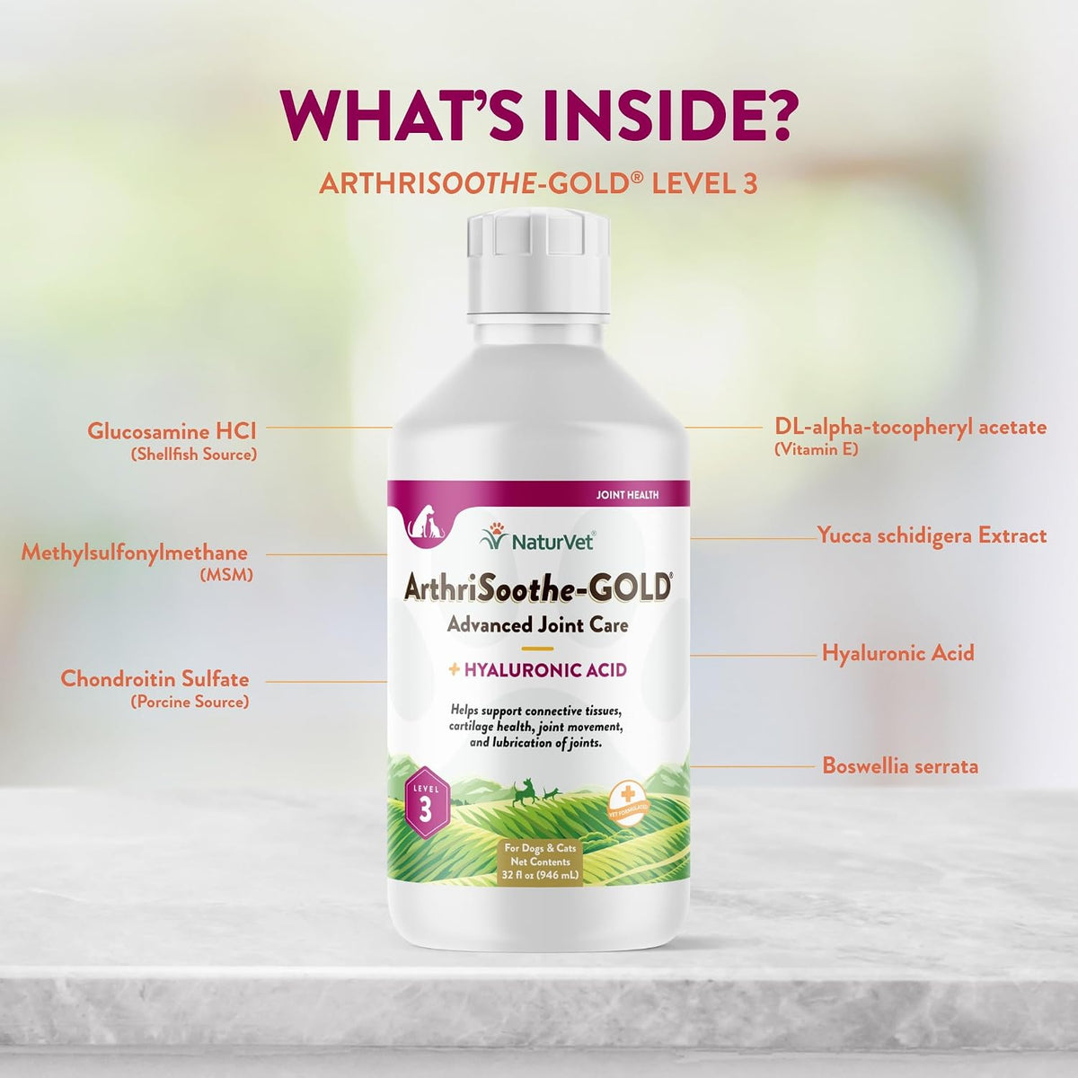 naturvet arthrisoothe-gold for dogs joint supplement, level 3 showing dimensions