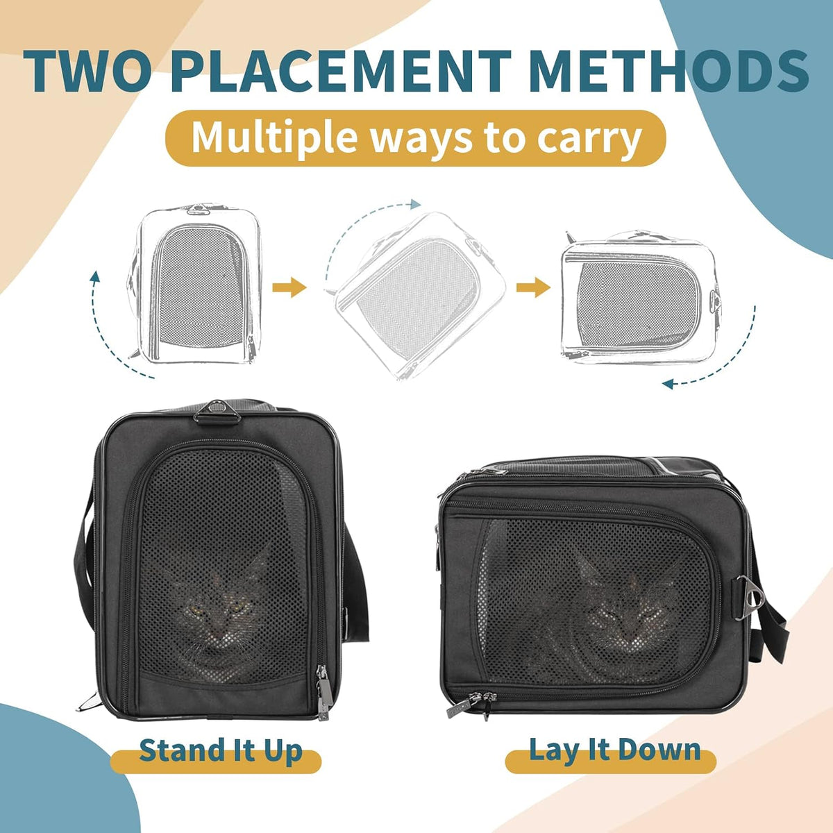 petsfit two-way placement pet carrier airline approved, cat, side view