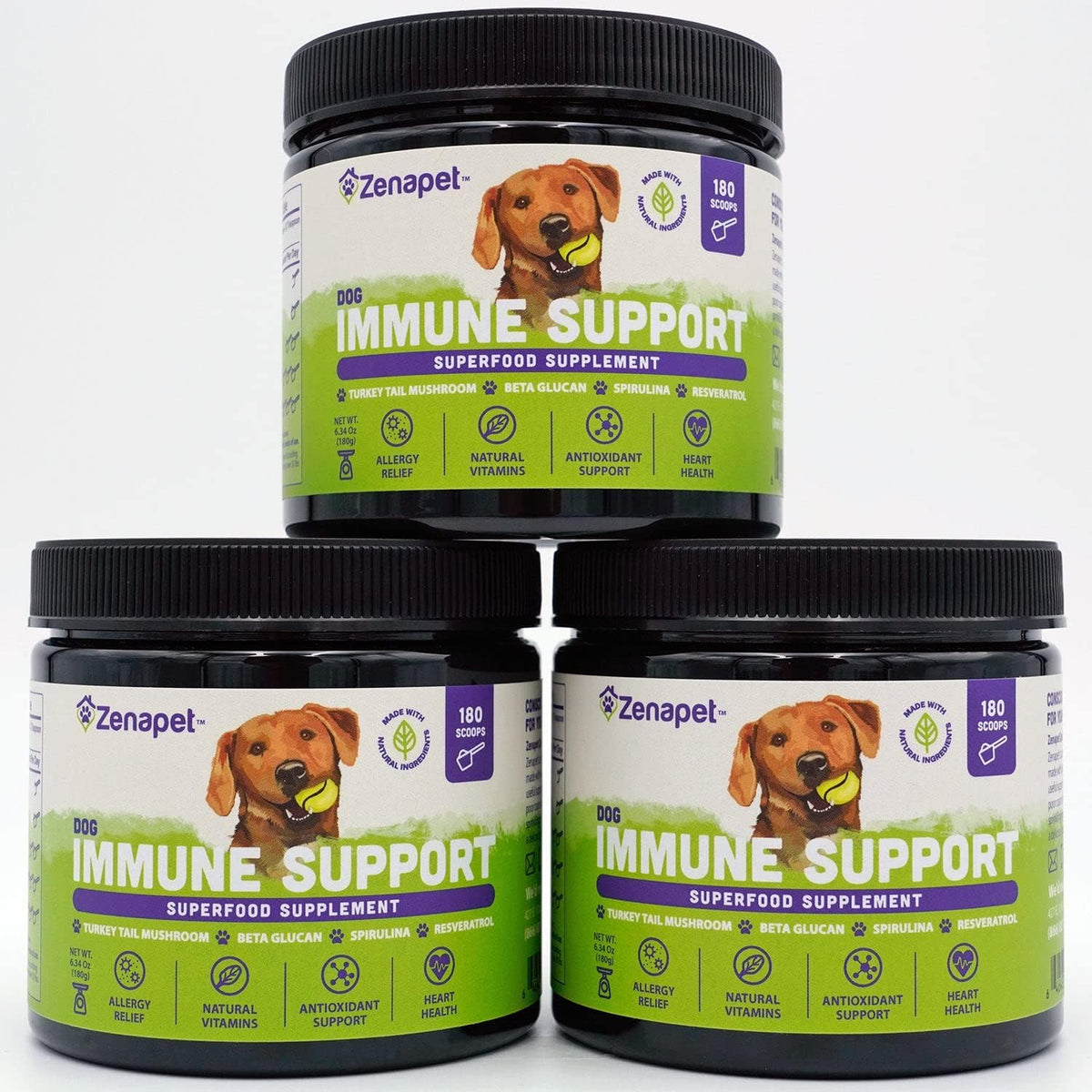 dog immune support premium powder topper, turkey tail, main product view