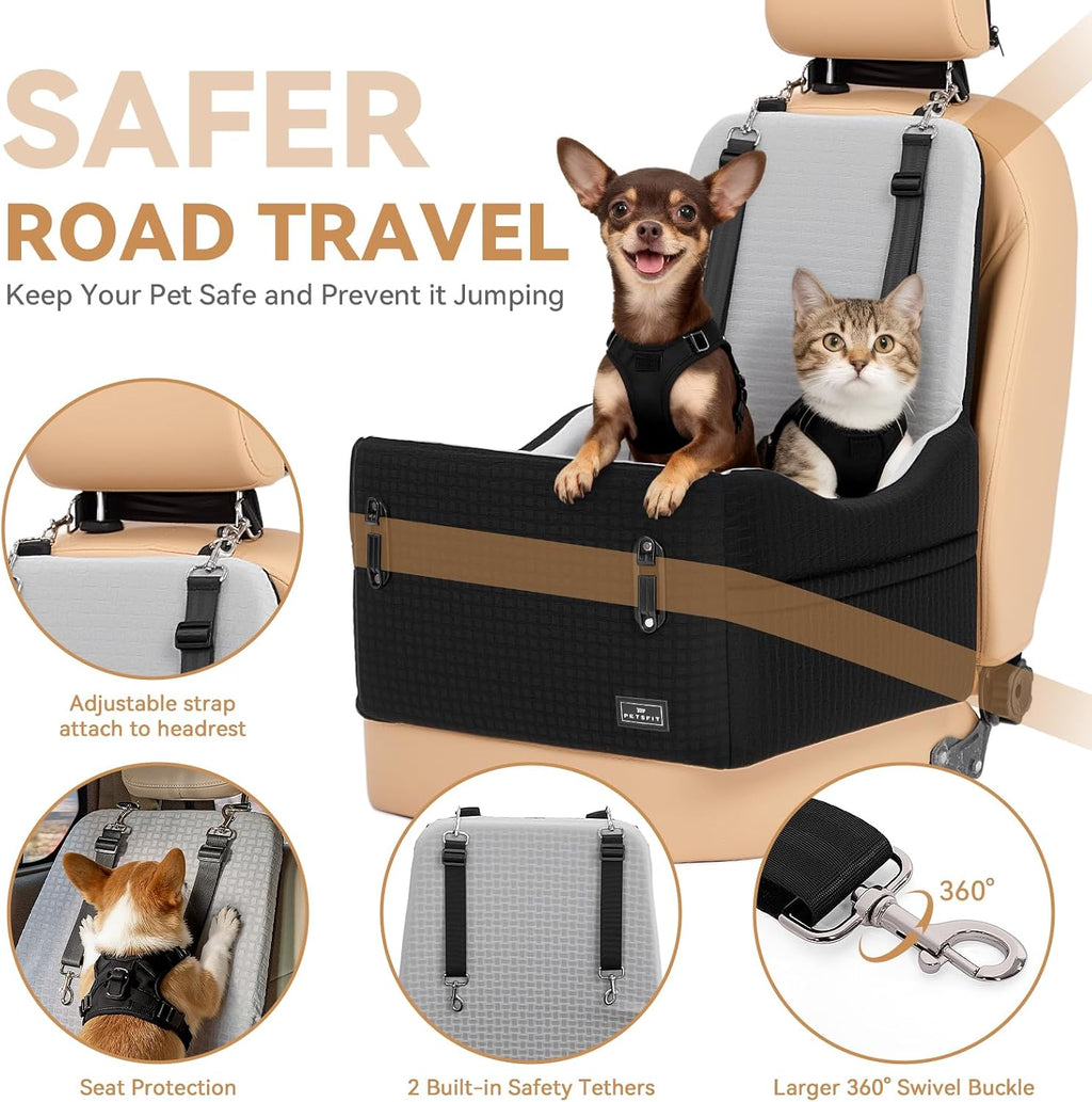 petsfit dog car seat with patented safety system, front angle view