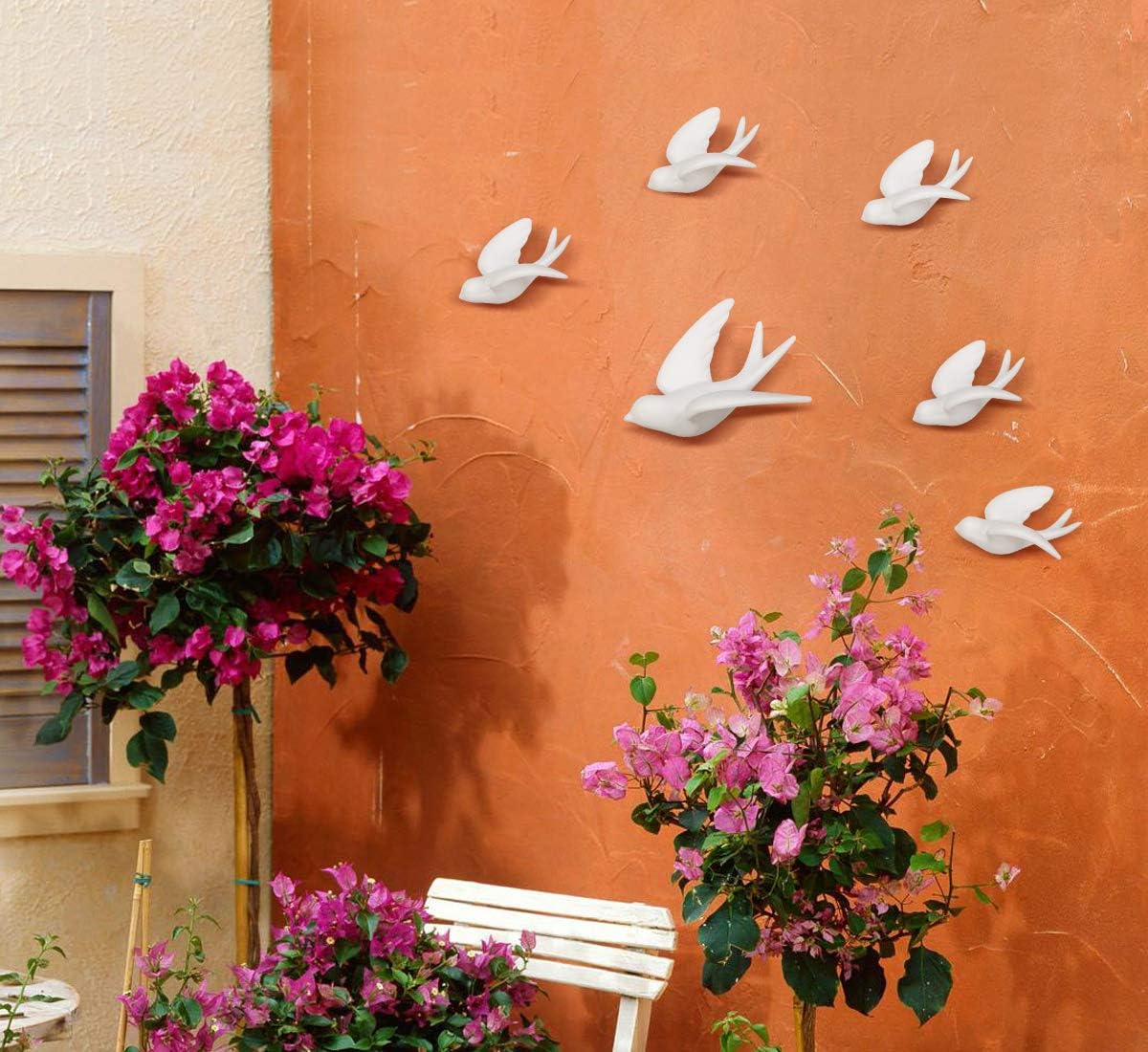 fanwnki ceramic flying birds sparrows wall mount hanging, close-up detail