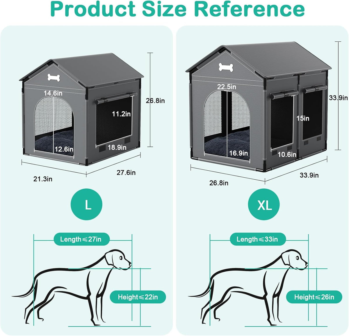 27.6" dog house indoor outdoor dog kennel tent shown in use