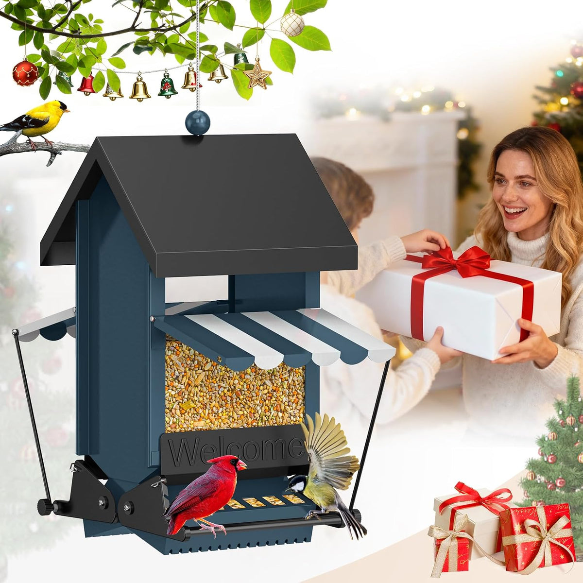 squirrel proof metal hanging bird feeder for outdoors, main product view