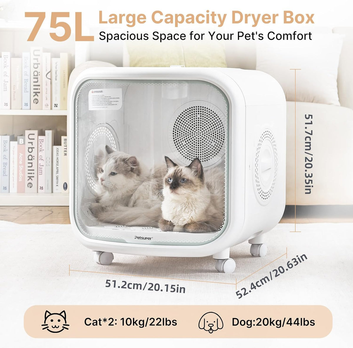 upgrade 75l large automatic cat dryer box -360° shown in use