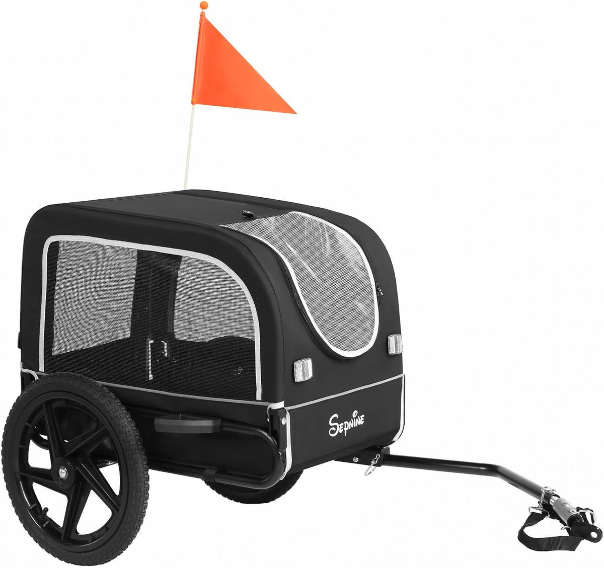 sepnine dog bike trailer, dog cart for bicycle shown in use