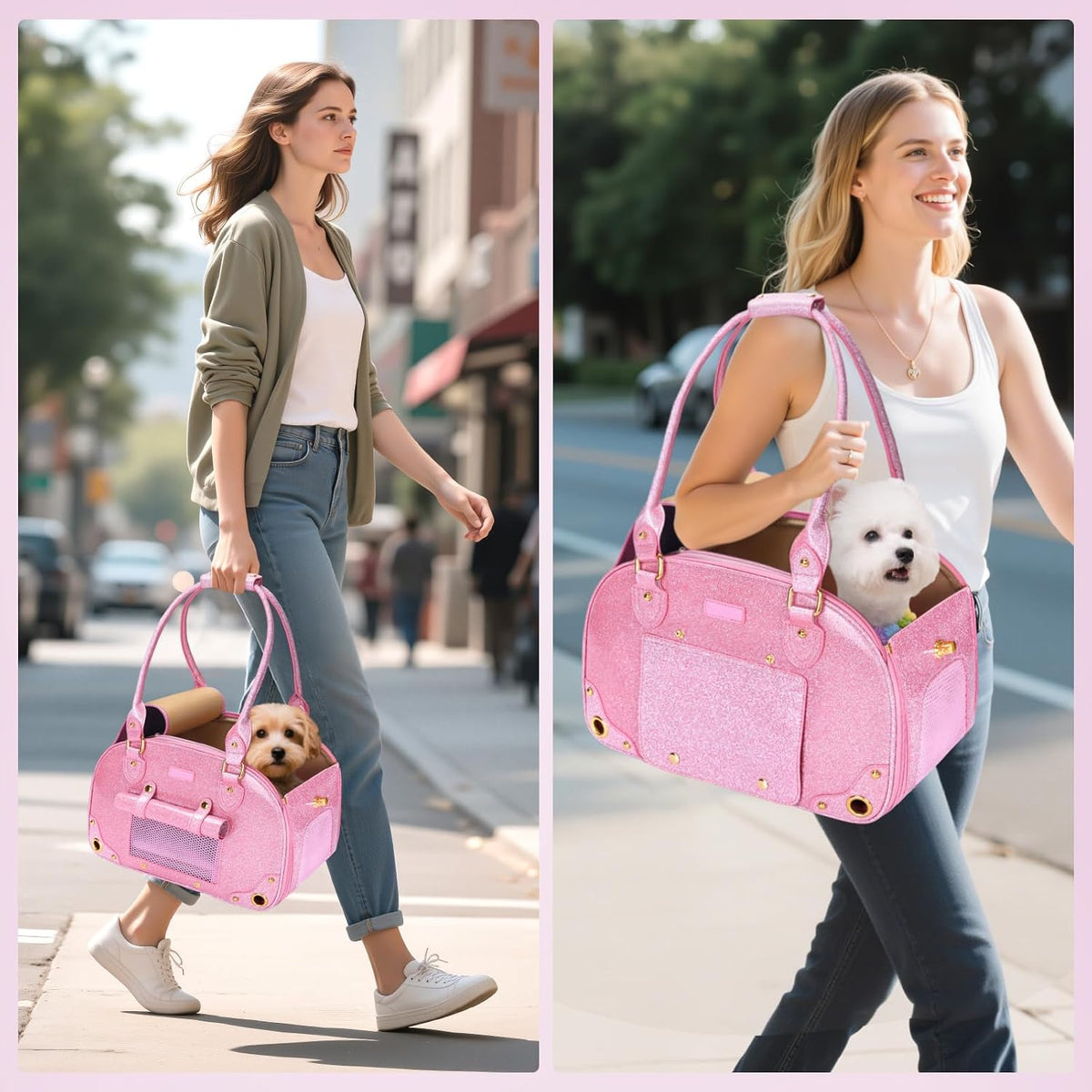 dog carrier purse, pet carrier, bling waterproof premium, close-up detail