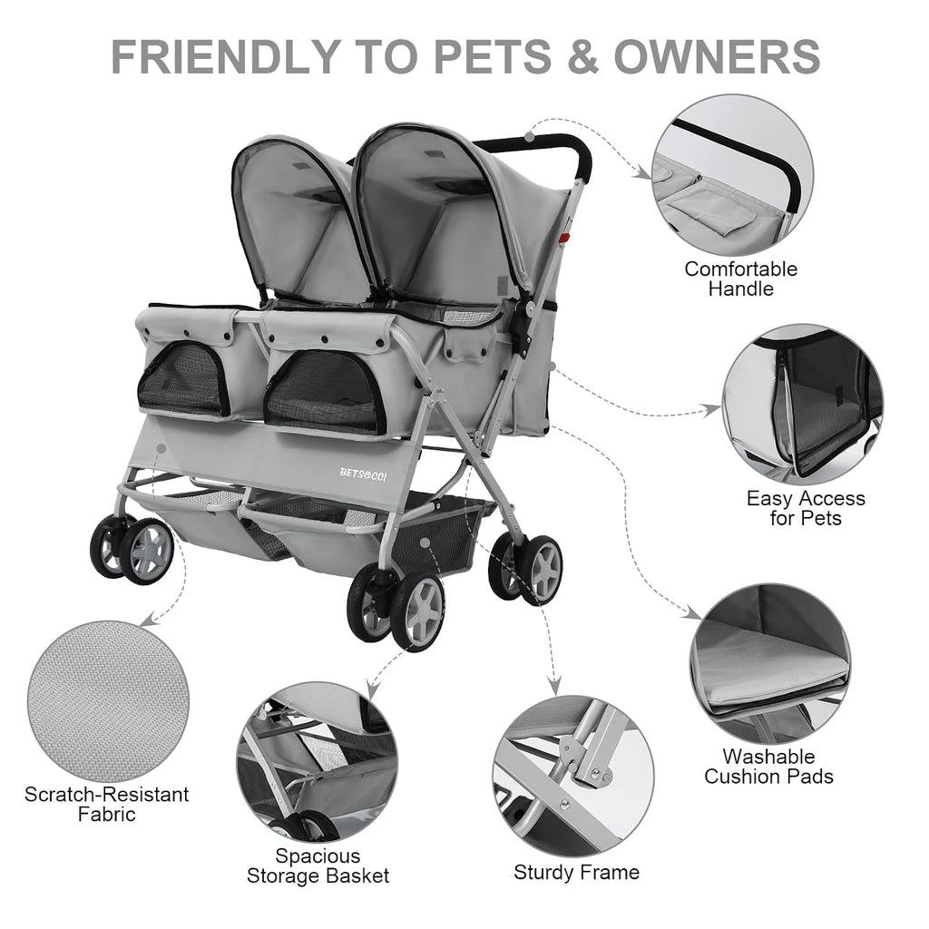 double pet stroller for 2 small dogs &, close-up detail
