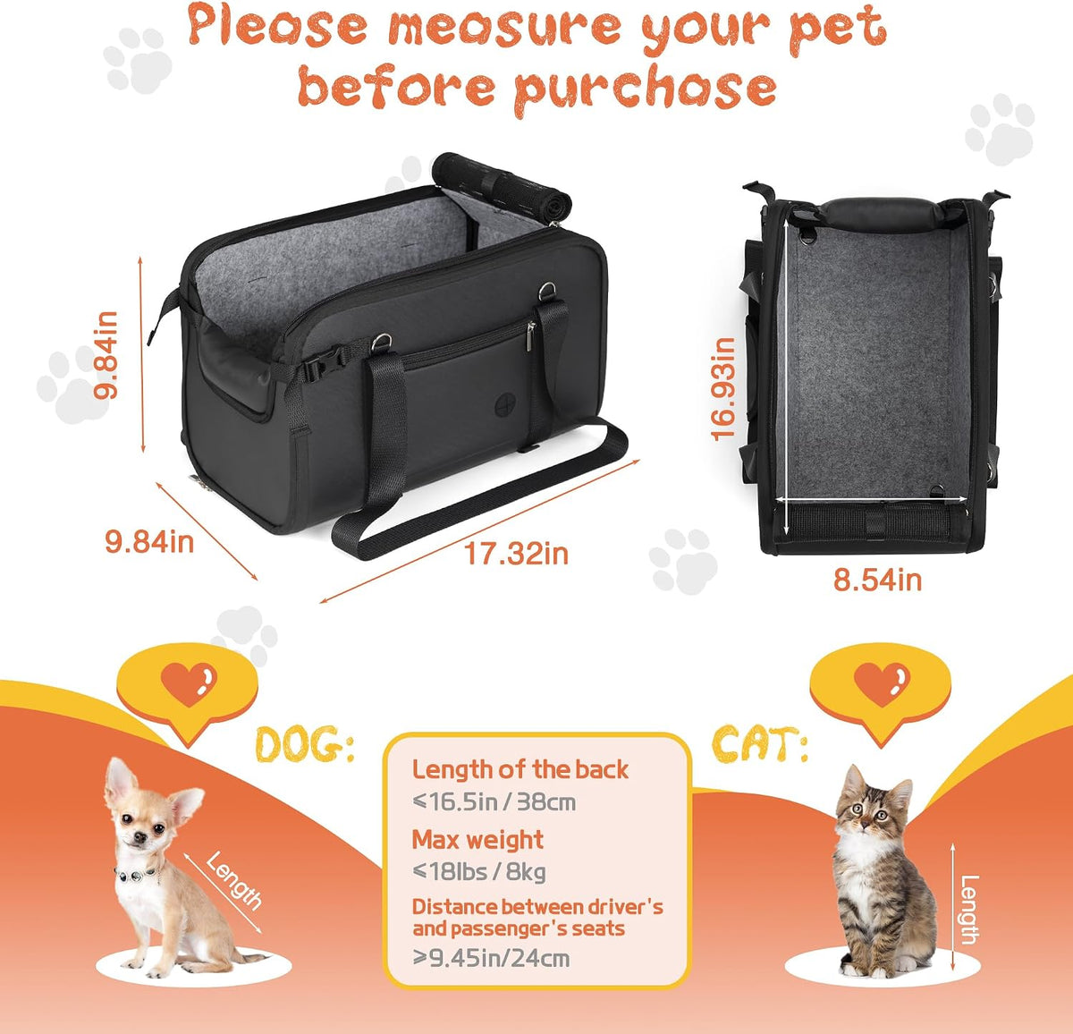 woyyho small dog console car seat up to, close-up detail
