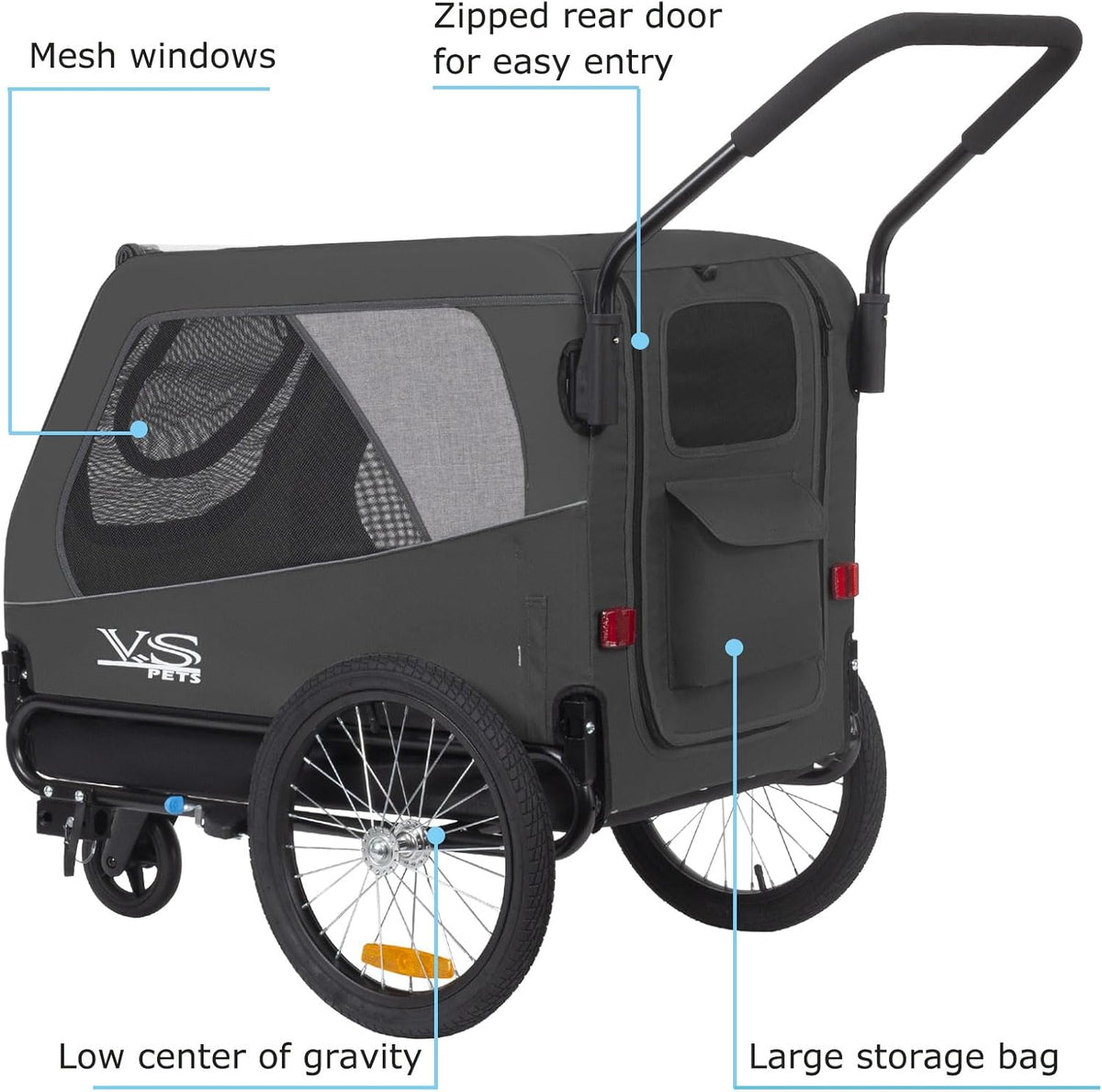 tiggo veelar sports pets large dog bike trailer, close-up detail