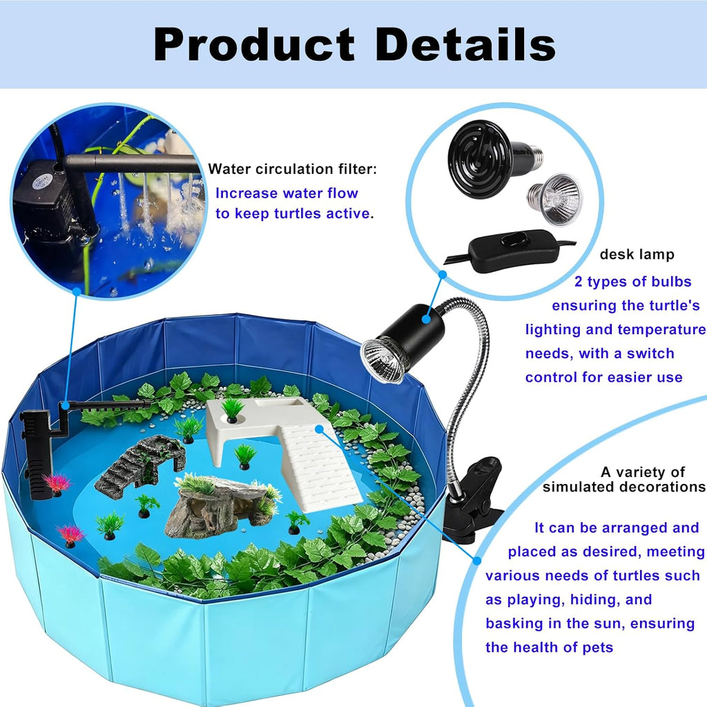 22.8 inch large size turtle tank habitat kit showing dimensions