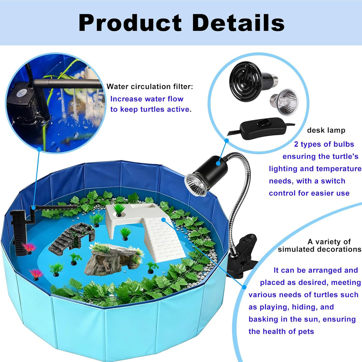 22.8 inch large size turtle tank habitat kit showing dimensions