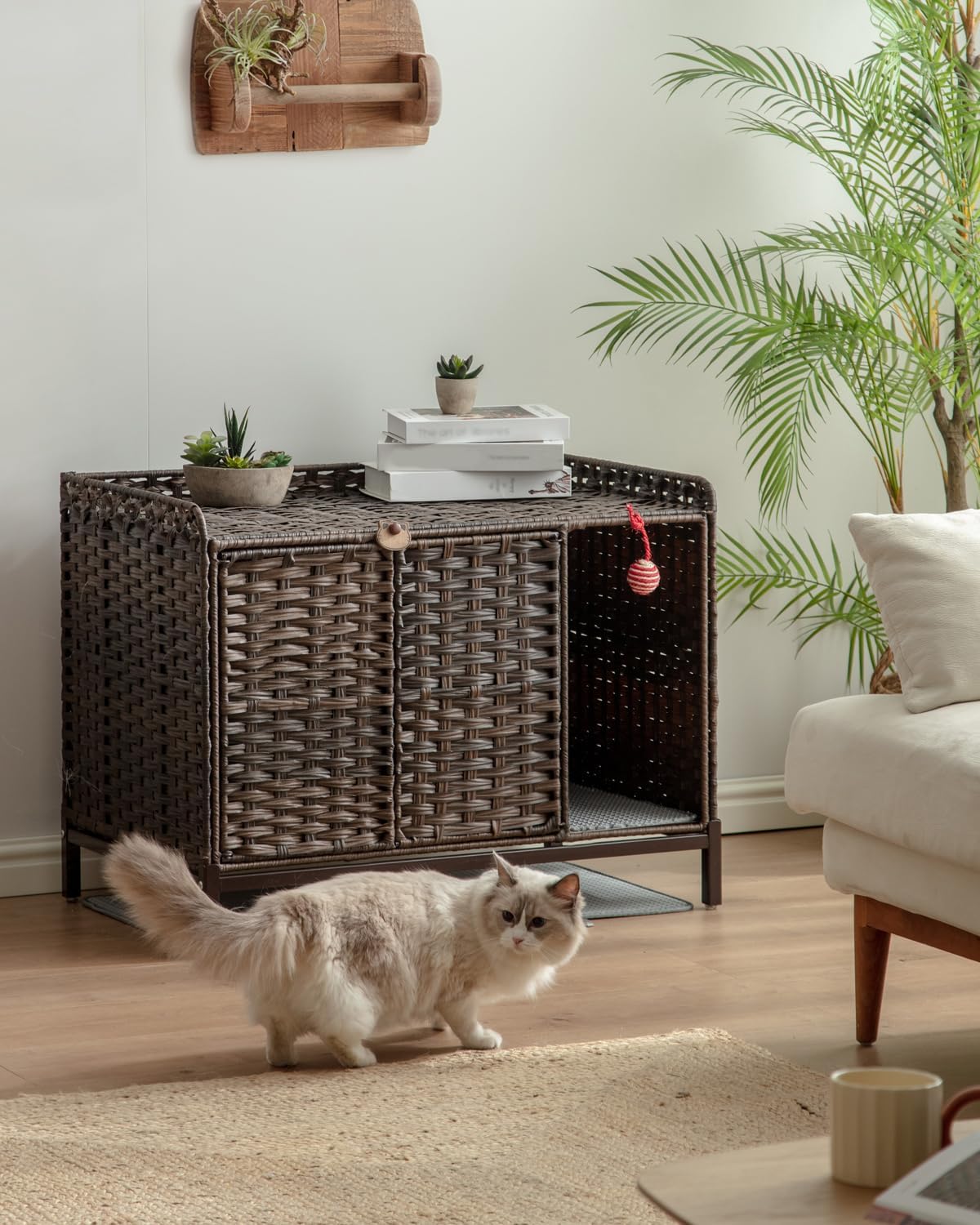 setvson cat litter box enclosure furniture with divider shown in use