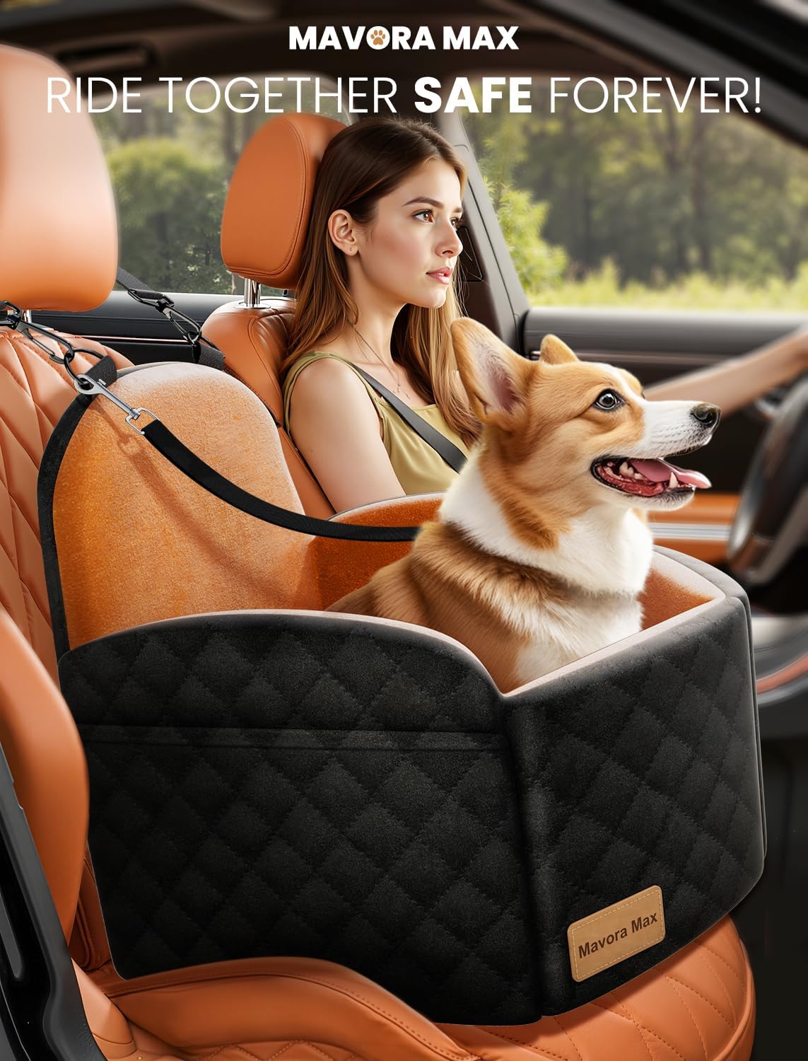 dog car seat booster for small/medium dogs up shown in use