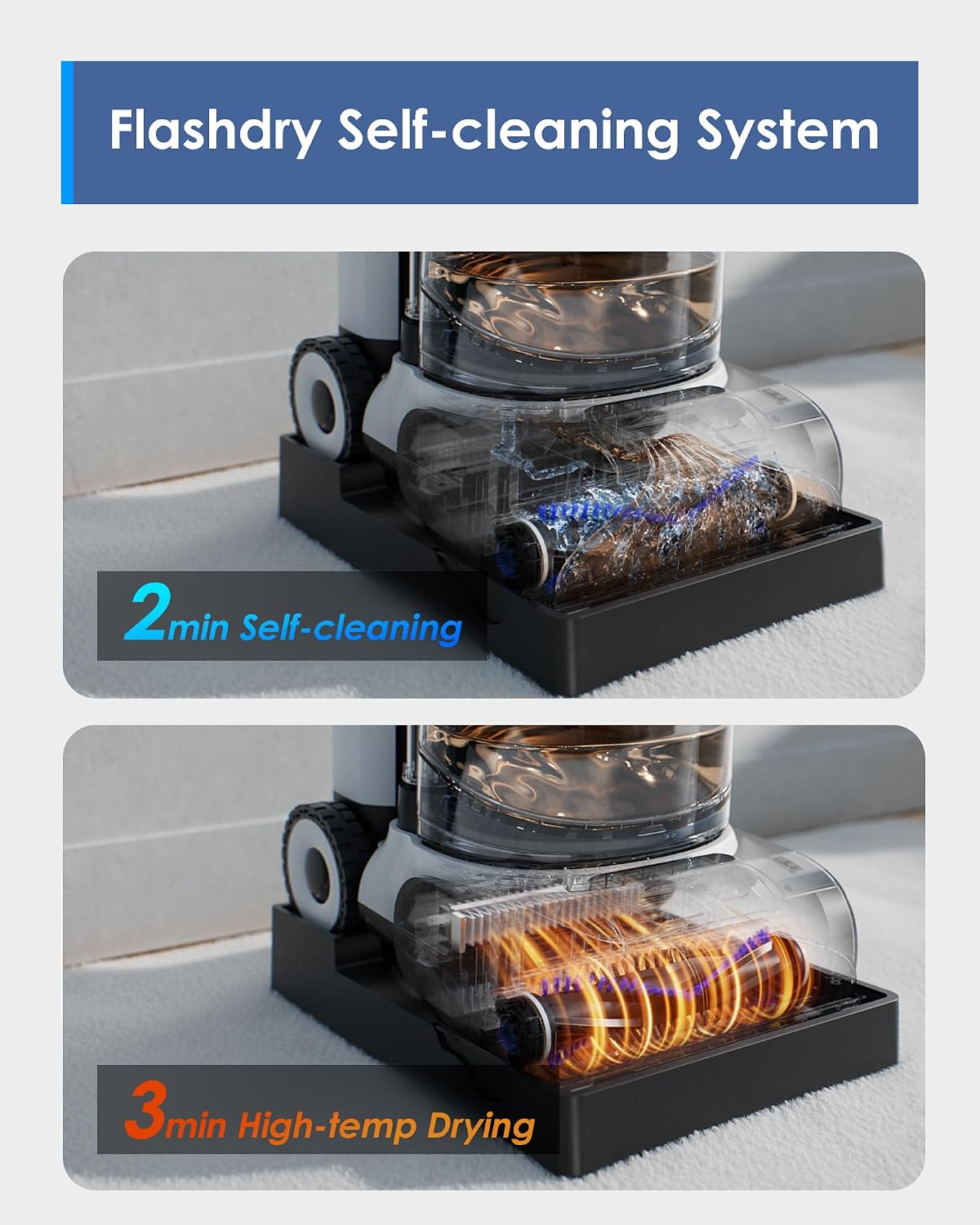 tineco carpet one cruiser smart carpet cleaner, self-cleaning showing dimensions