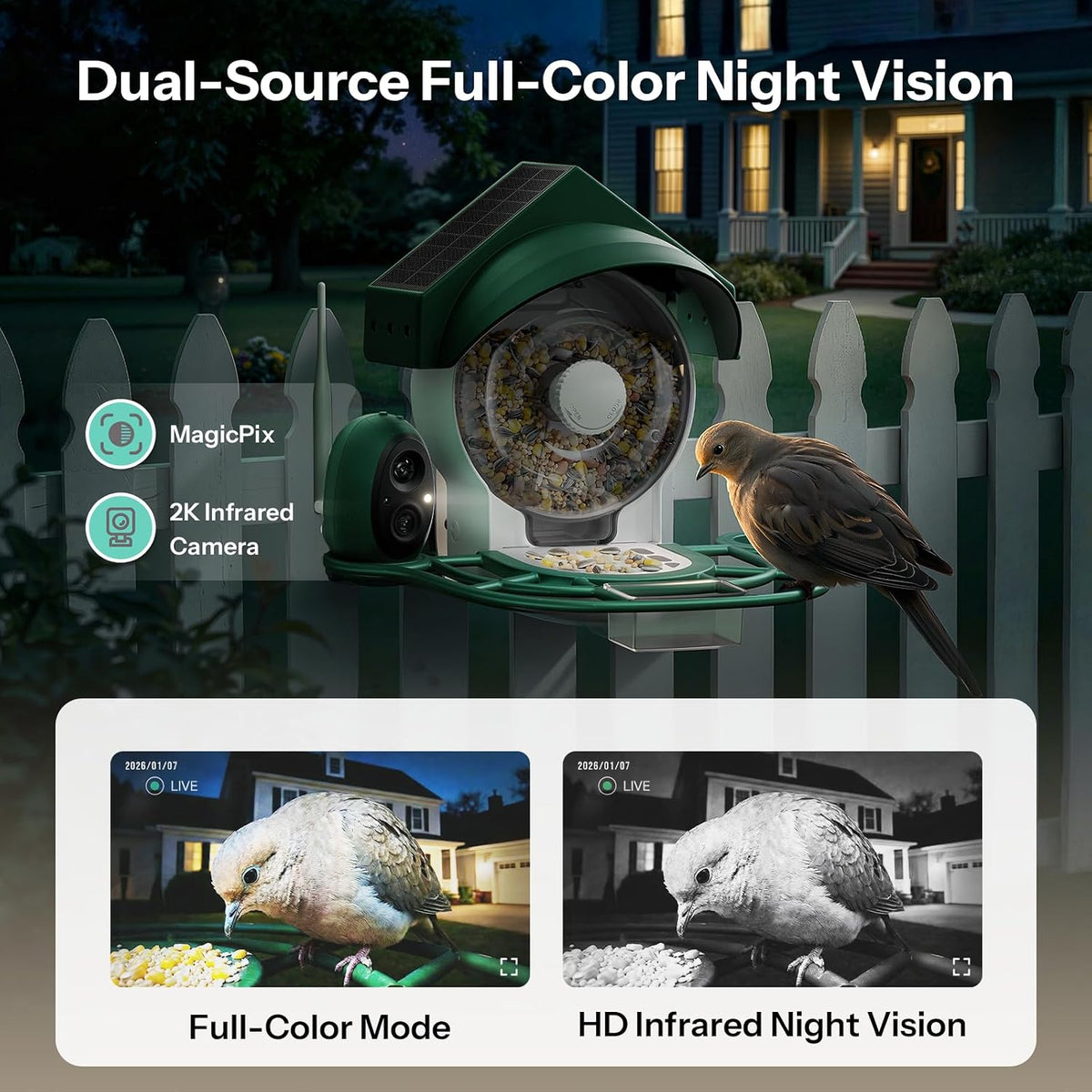 smart bird feeder with camera - 2k hd, side view