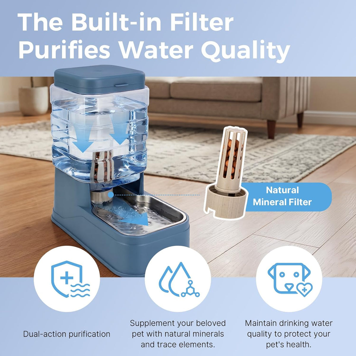 automatic cat feeder and water dispenser with stainless showing dimensions