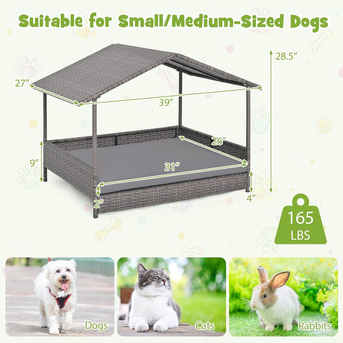 giantex outdoor wicker dog house with roof canopy, package contents