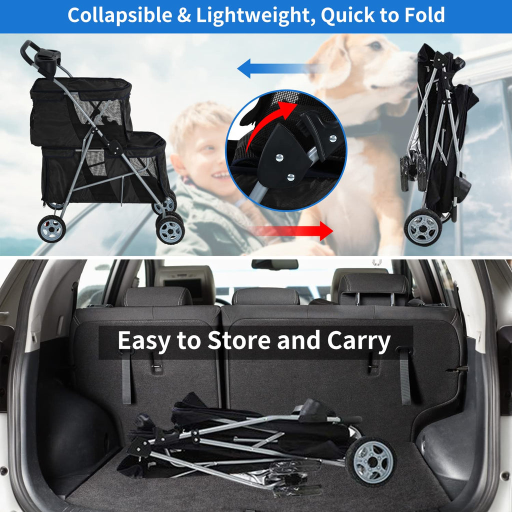 dog stroller 4 wheels cat strollers double layer showing dimensions